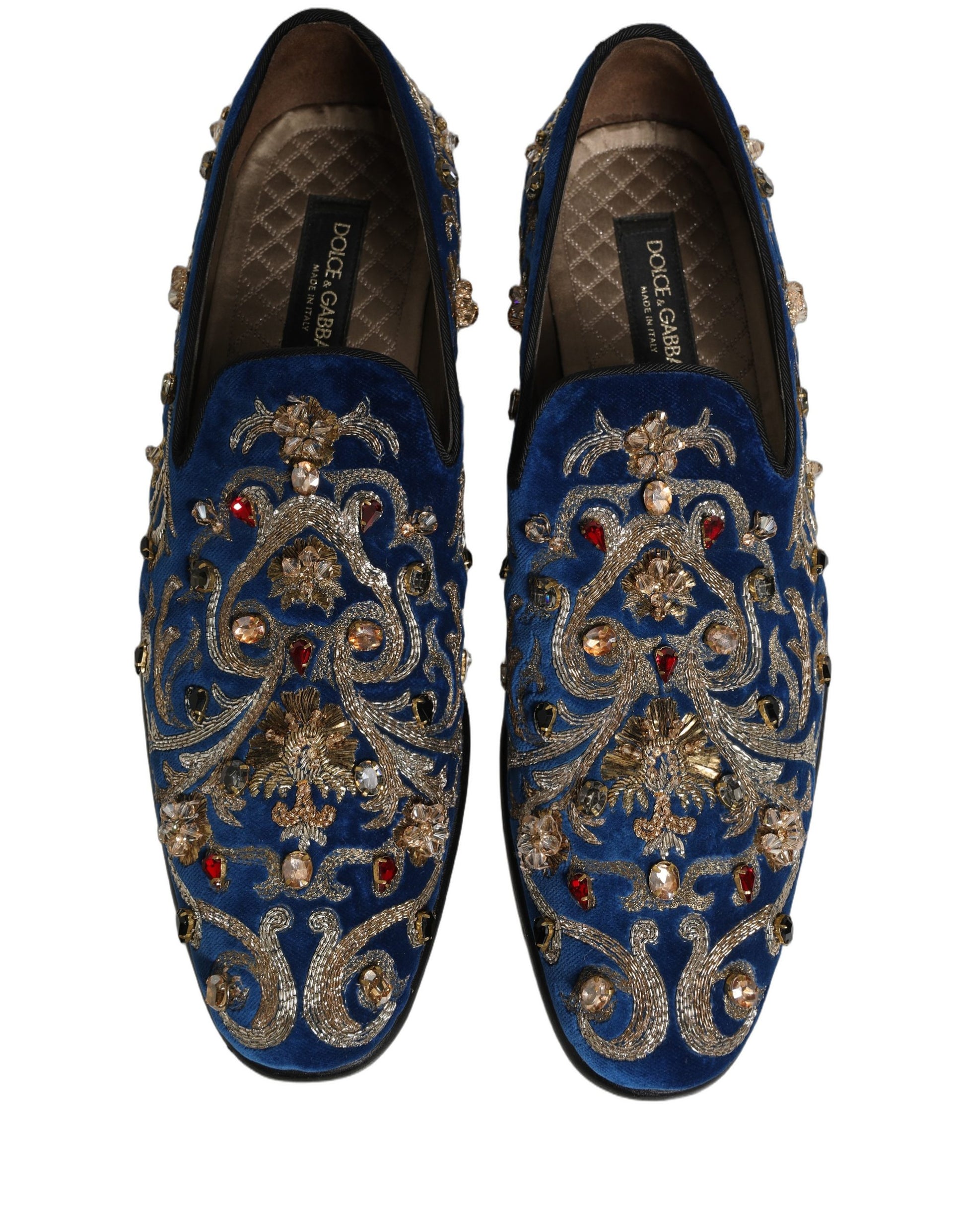 Dolce & Gabbana Blue Velvet Embellished Dress Loafers Shoes Curated Luxury Accessories by Orvyn