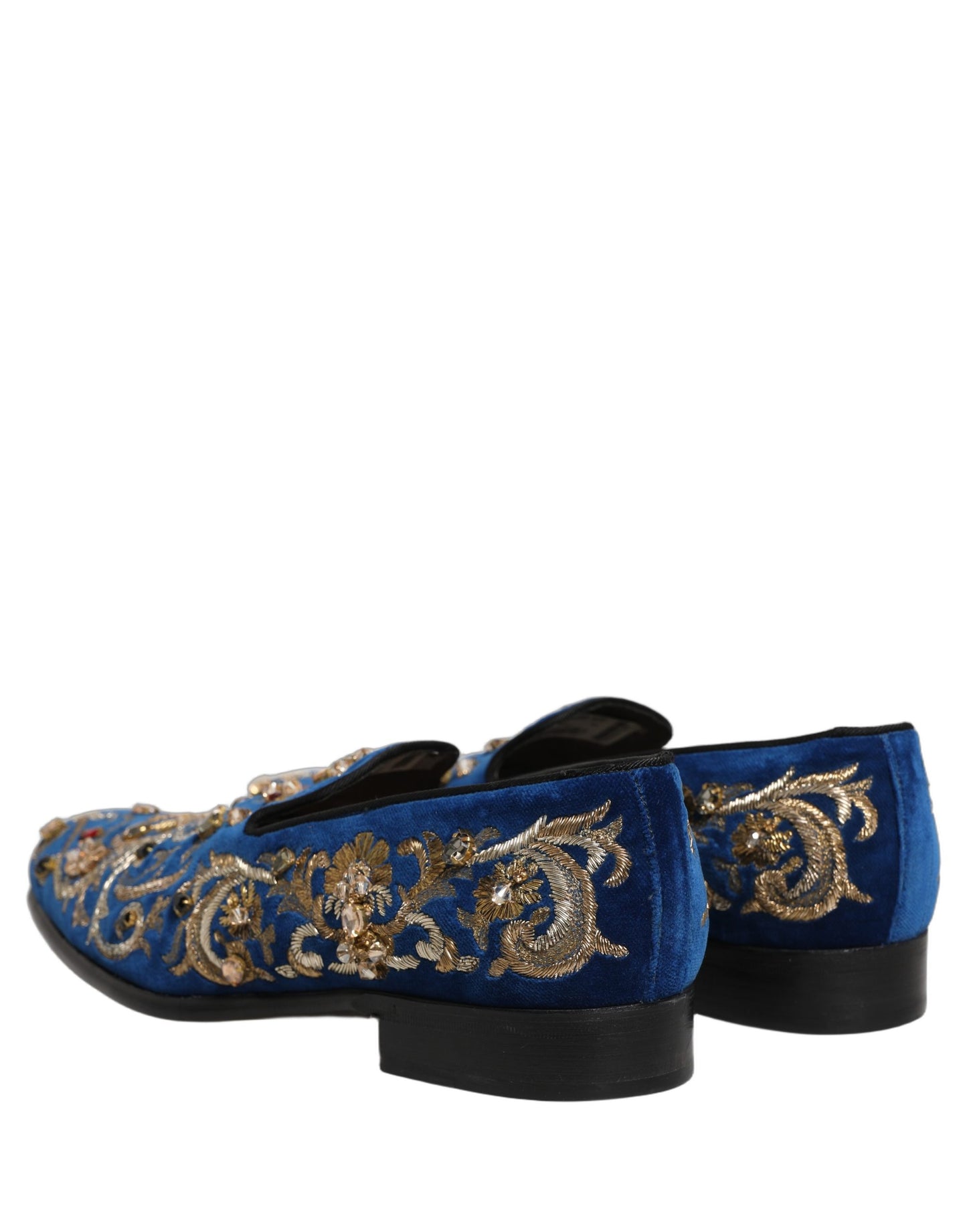 Dolce & Gabbana Blue Velvet Embellished Dress Loafers Shoes Curated Luxury Accessories by Orvyn
