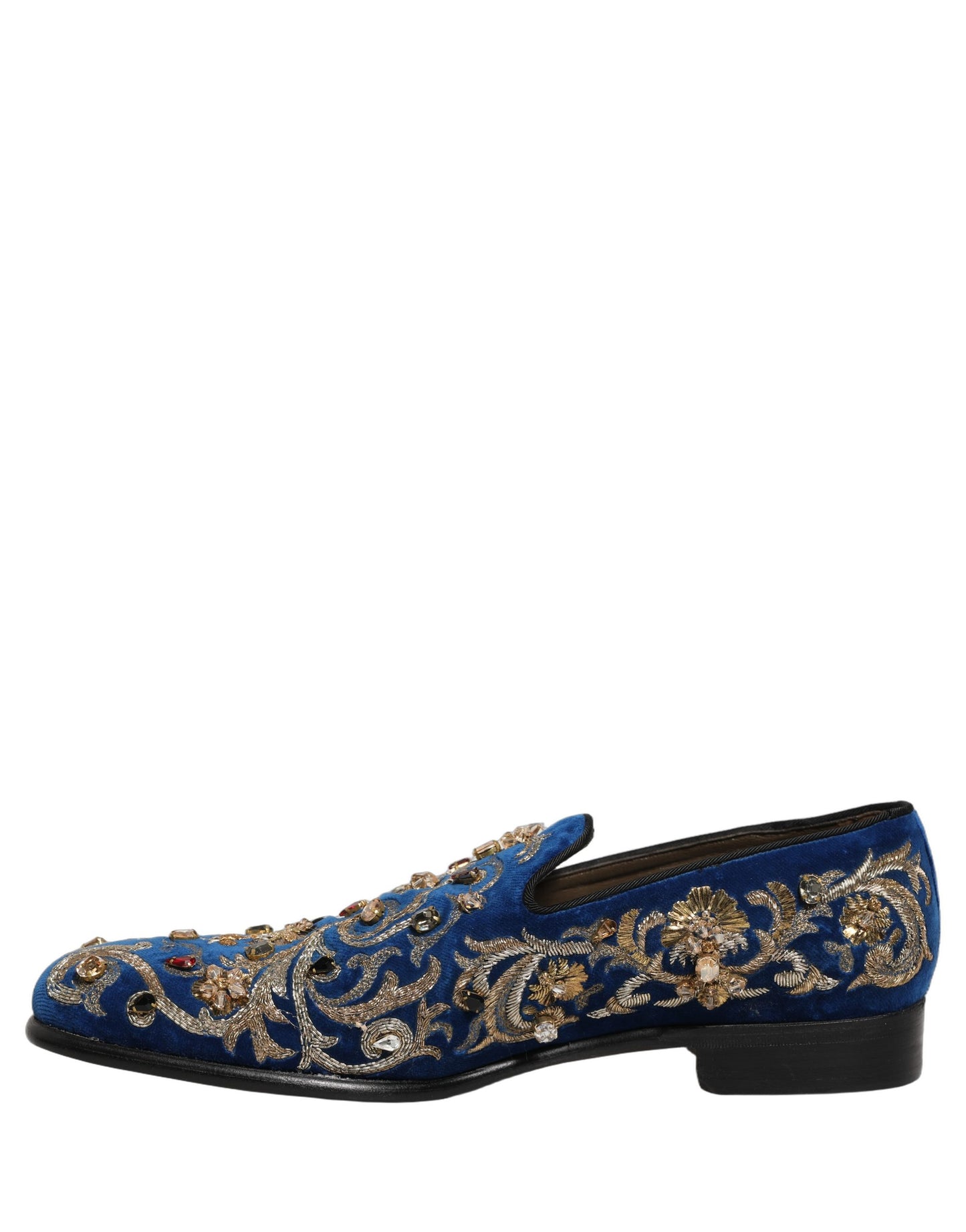 Dolce & Gabbana Blue Velvet Embellished Dress Loafers Shoes Curated Luxury Accessories by Orvyn
