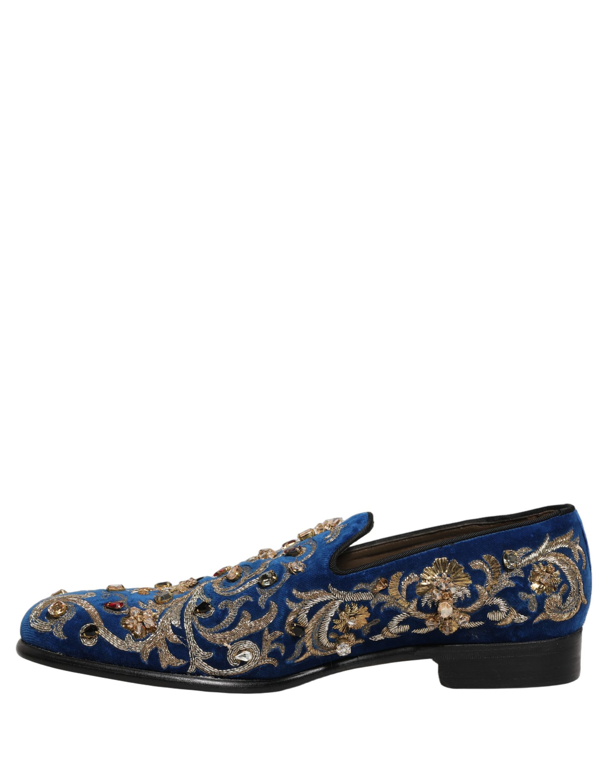 Dolce & Gabbana Blue Velvet Embellished Dress Loafers Shoes Curated Luxury Accessories by Orvyn