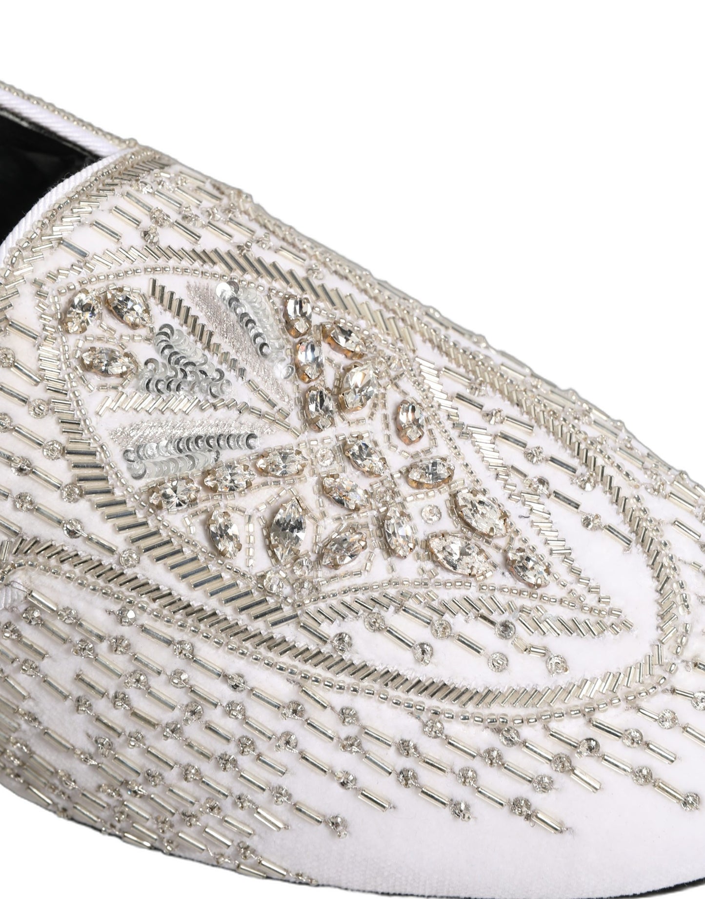 Dolce & Gabbana White Satin Embellished Dress Loafers Shoes Curated Luxury Accessories by Orvyn