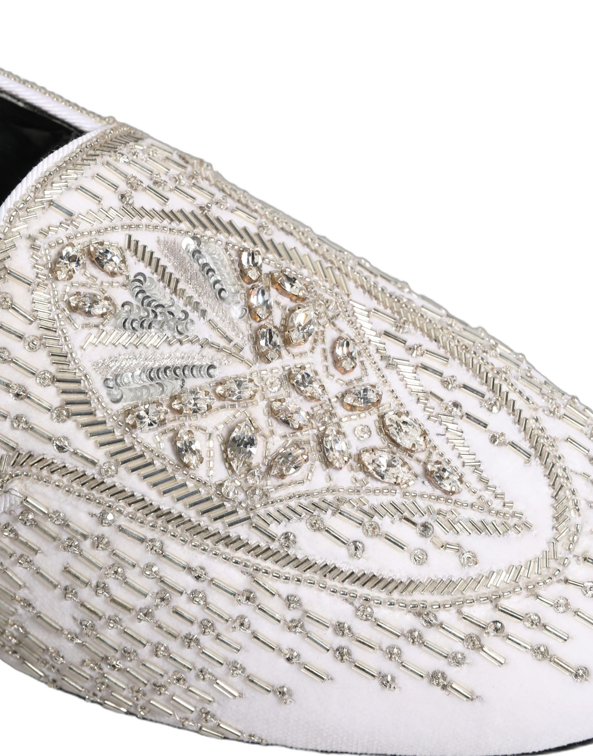 Dolce & Gabbana White Satin Embellished Dress Loafers Shoes Curated Luxury Accessories by Orvyn