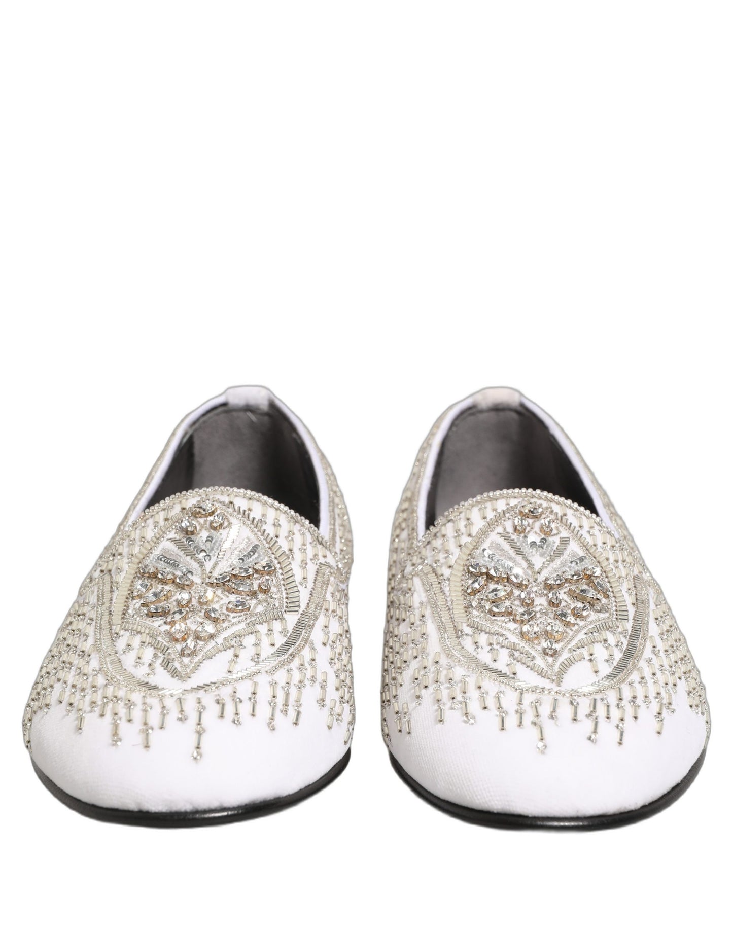 Dolce & Gabbana White Satin Embellished Dress Loafers Shoes Curated Luxury Accessories by Orvyn