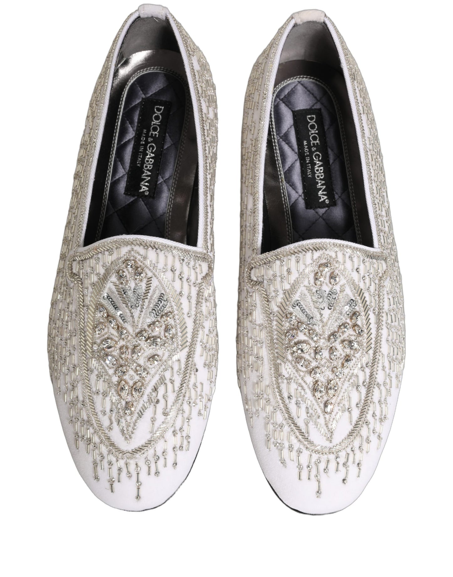 Dolce & Gabbana White Satin Embellished Dress Loafers Shoes Curated Luxury Accessories by Orvyn