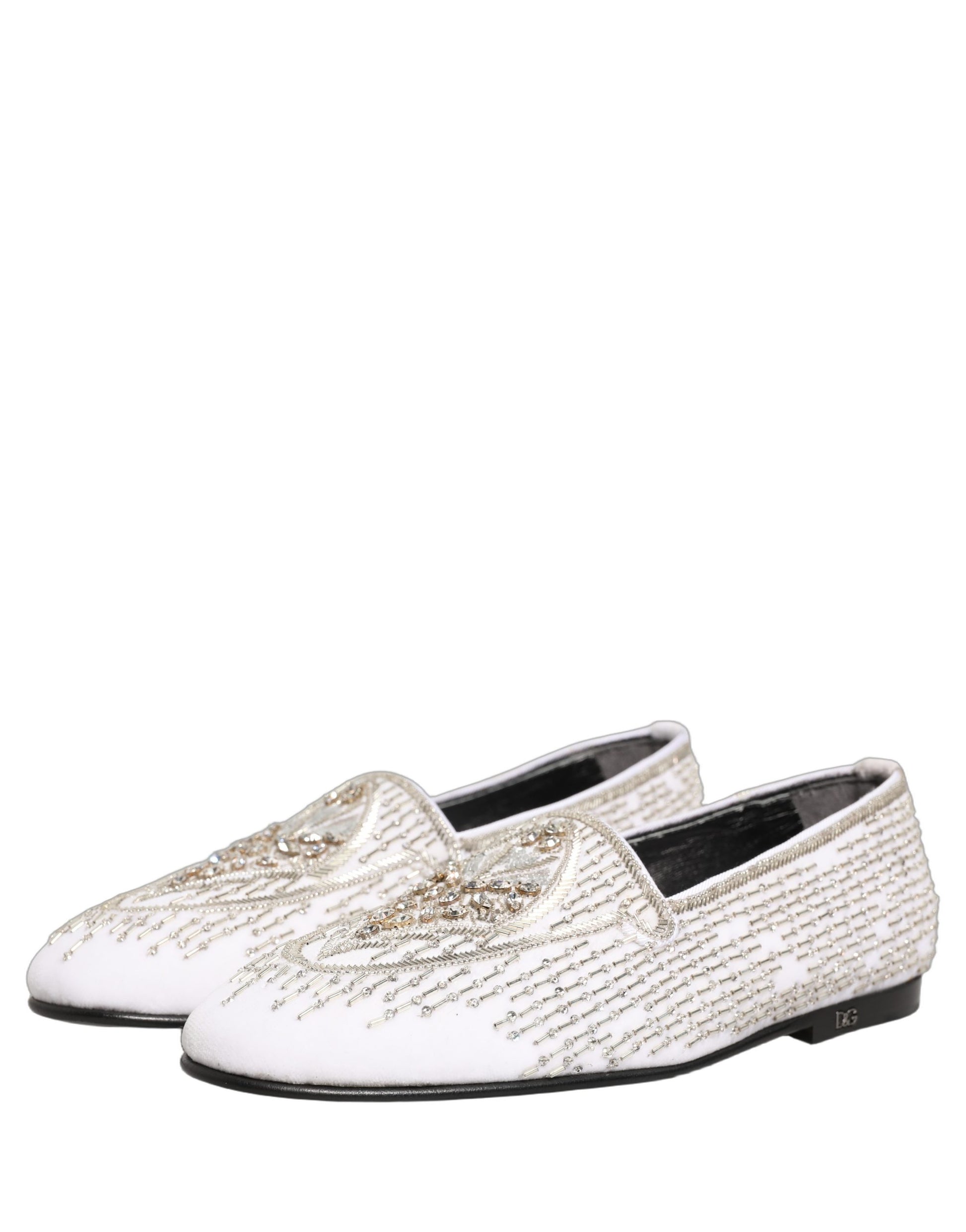 Dolce & Gabbana White Satin Embellished Dress Loafers Shoes Curated Luxury Accessories by Orvyn