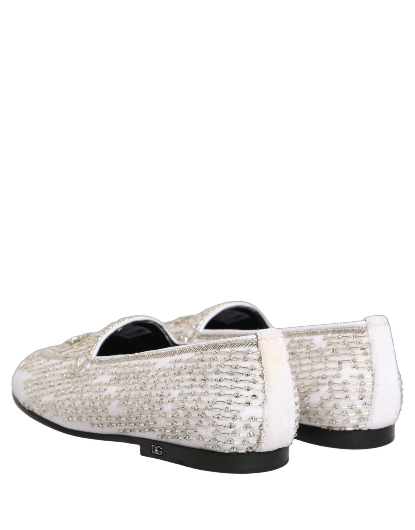Dolce & Gabbana White Satin Embellished Dress Loafers Shoes Curated Luxury Accessories by Orvyn