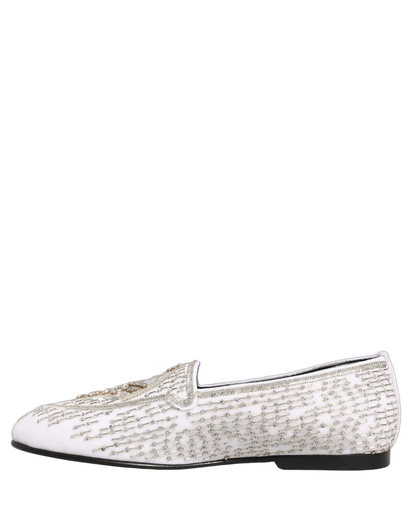 Dolce & Gabbana White Satin Embellished Dress Loafers Shoes Curated Luxury Accessories by Orvyn