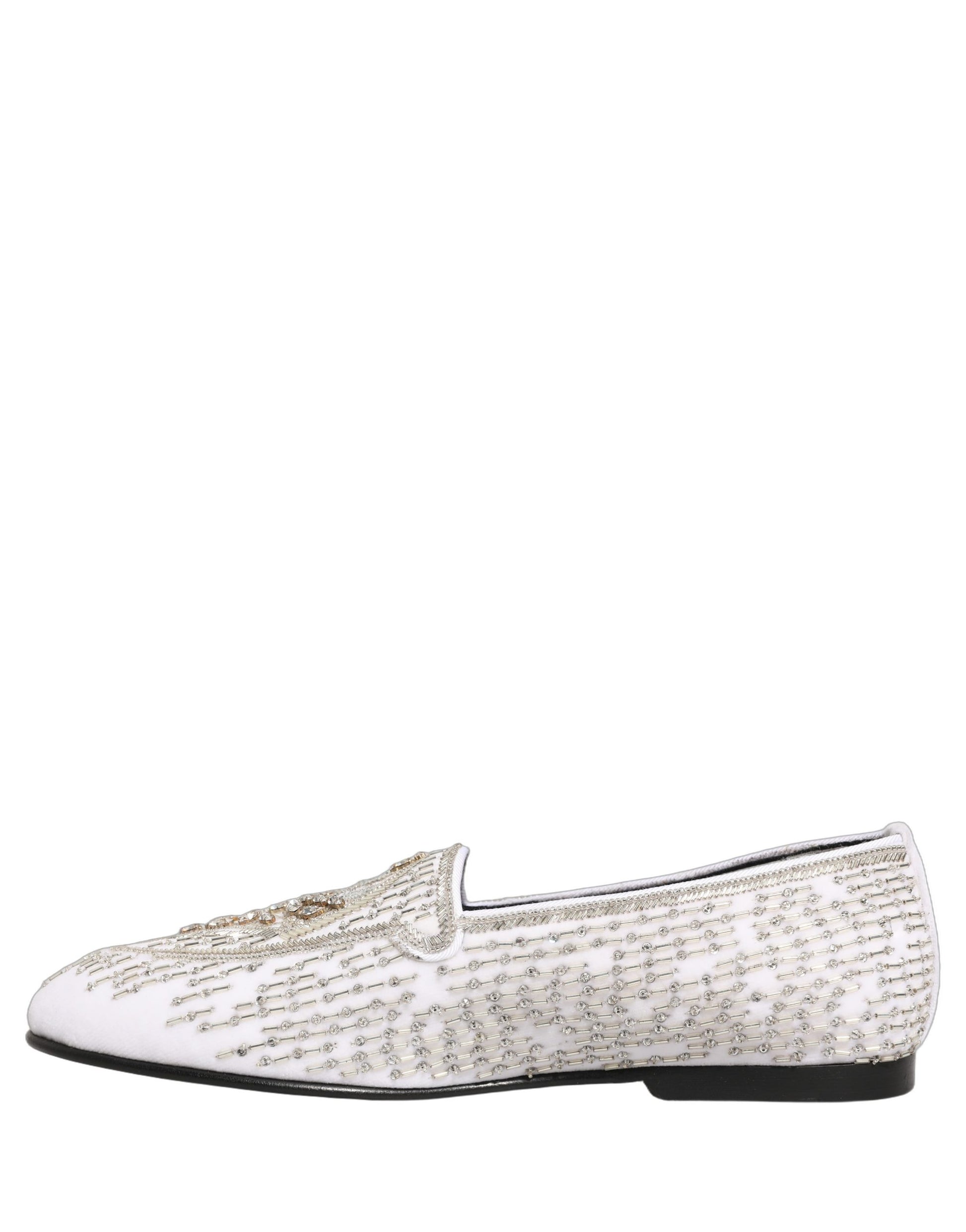 Dolce & Gabbana White Satin Embellished Dress Loafers Shoes Curated Luxury Accessories by Orvyn