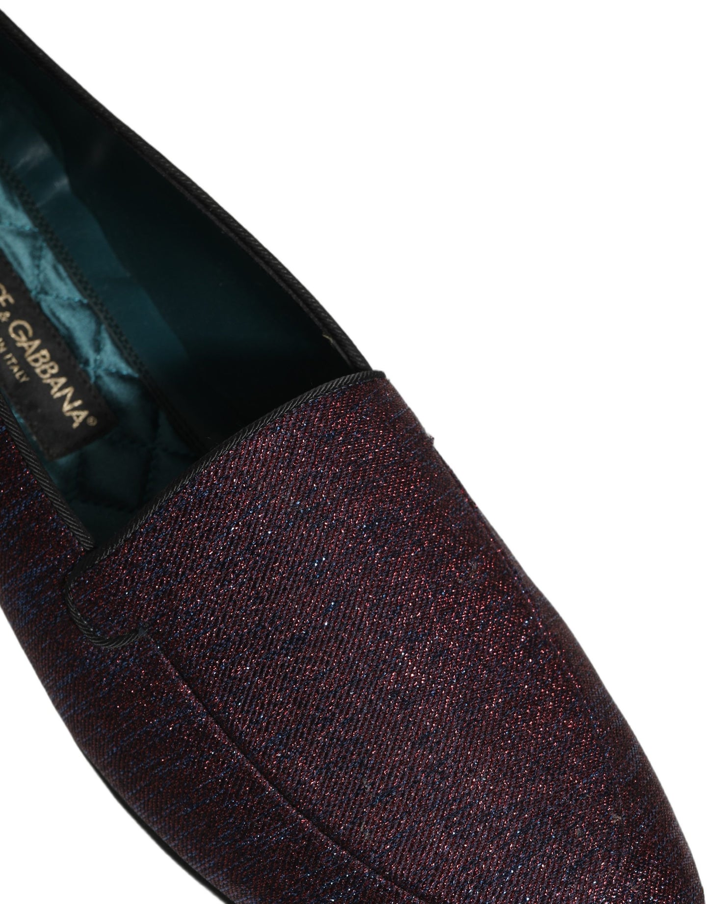 Dolce & Gabbana Maroon Glitter Lurex Logo Dress Loafers Shoes Curated Luxury Accessories by Orvyn