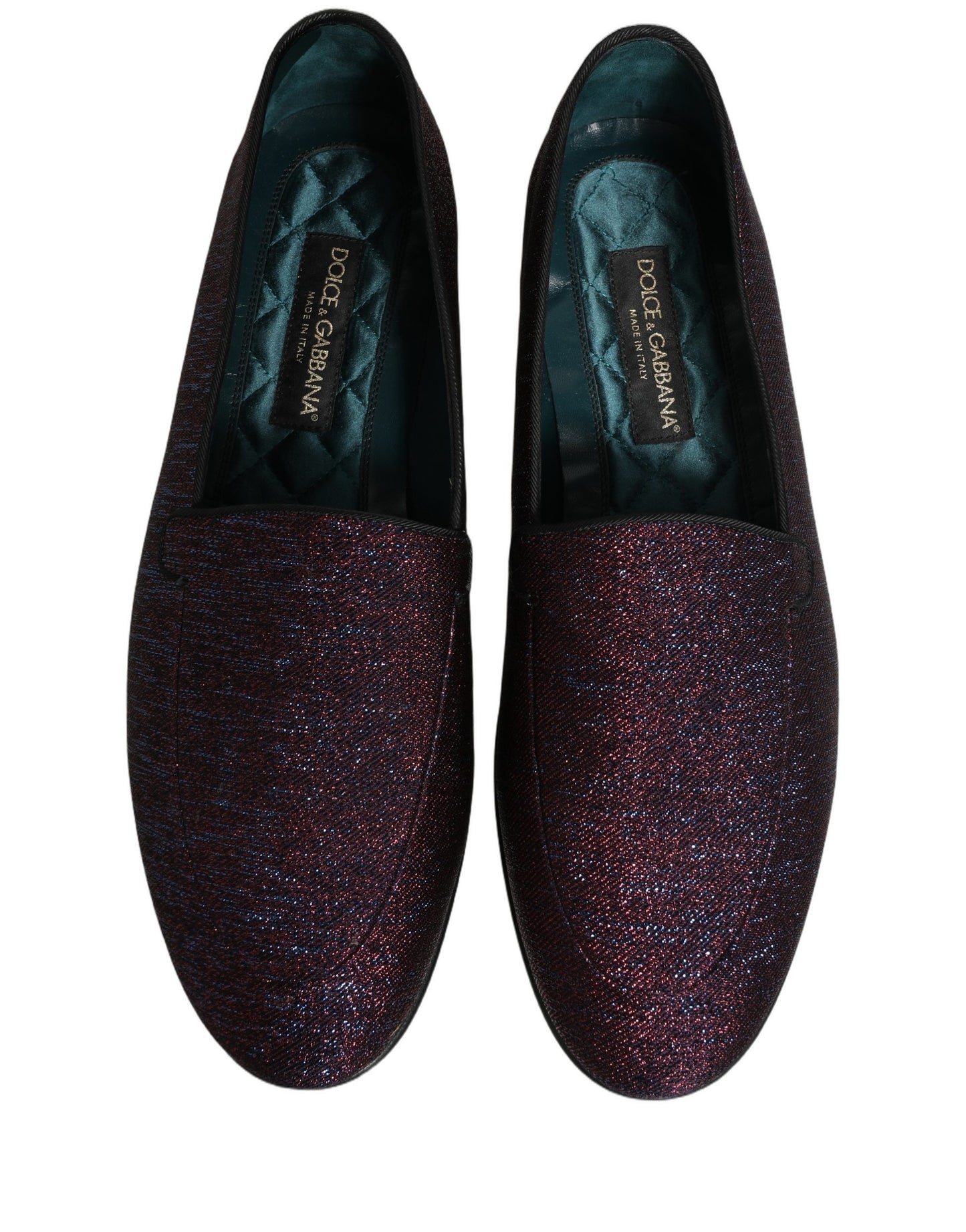 Dolce & Gabbana Maroon Glitter Lurex Logo Dress Loafers Shoes Curated Luxury Accessories by Orvyn