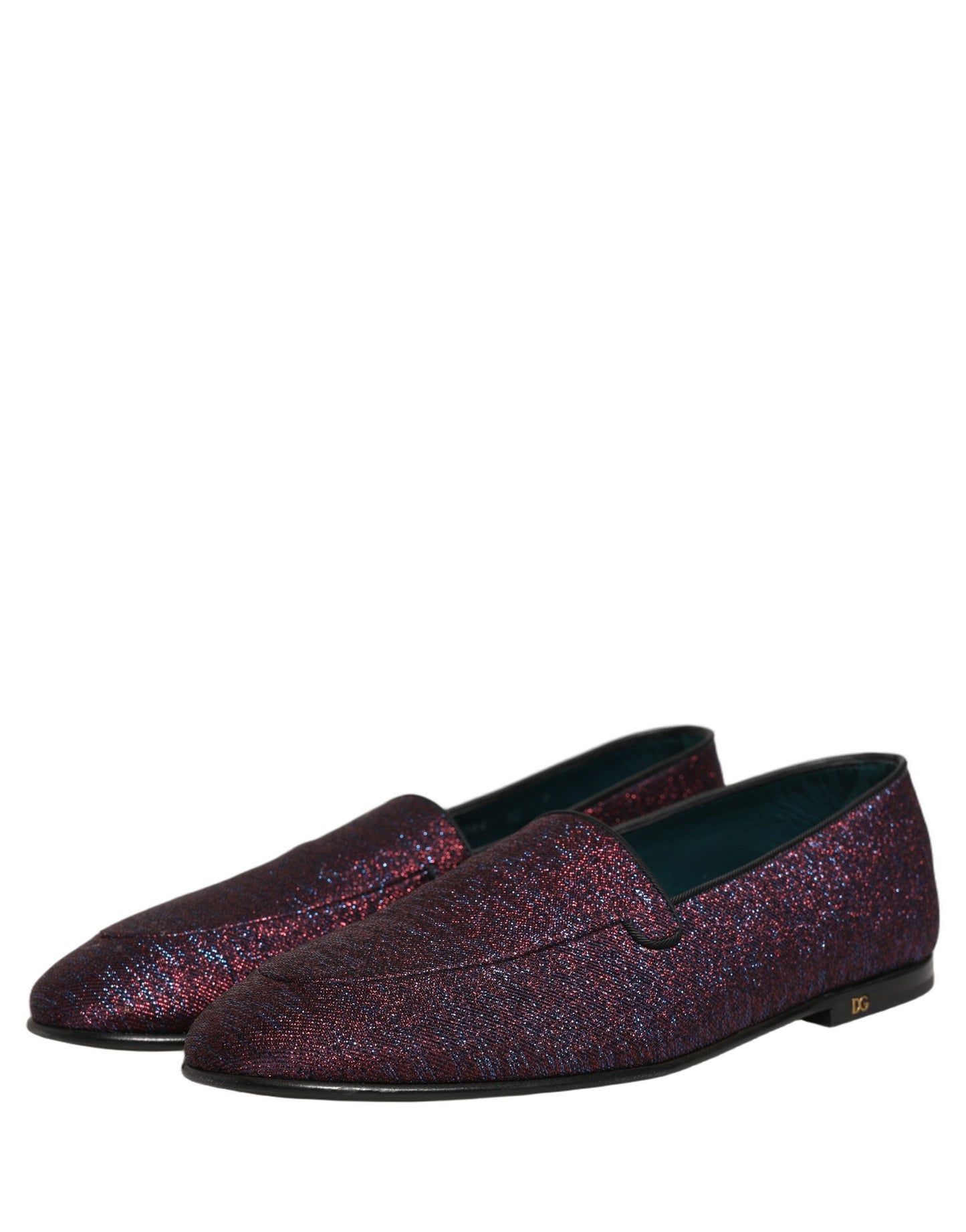 Dolce & Gabbana Maroon Glitter Lurex Logo Dress Loafers Shoes Curated Luxury Accessories by Orvyn