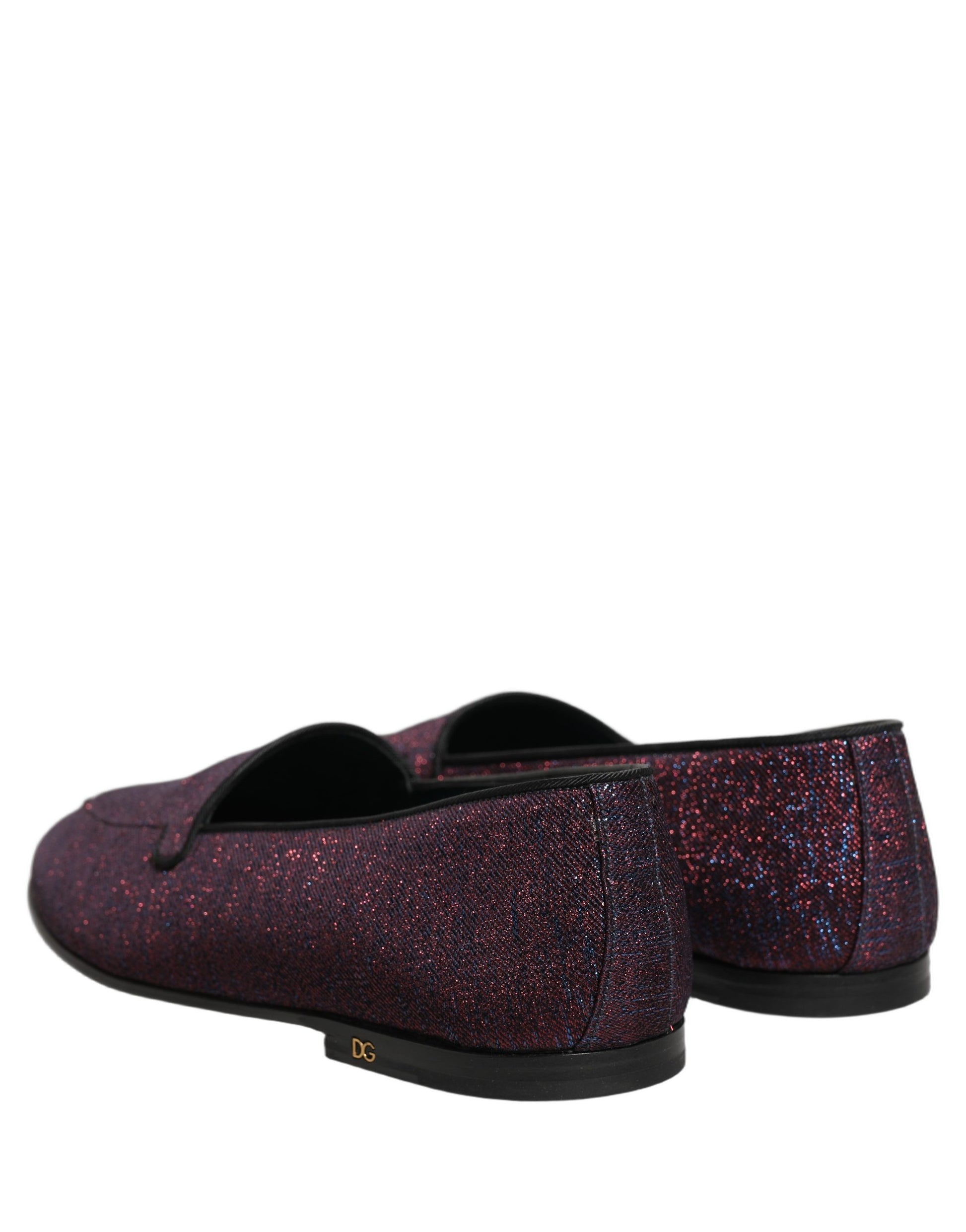 Dolce & Gabbana Maroon Glitter Lurex Logo Dress Loafers Shoes Curated Luxury Accessories by Orvyn