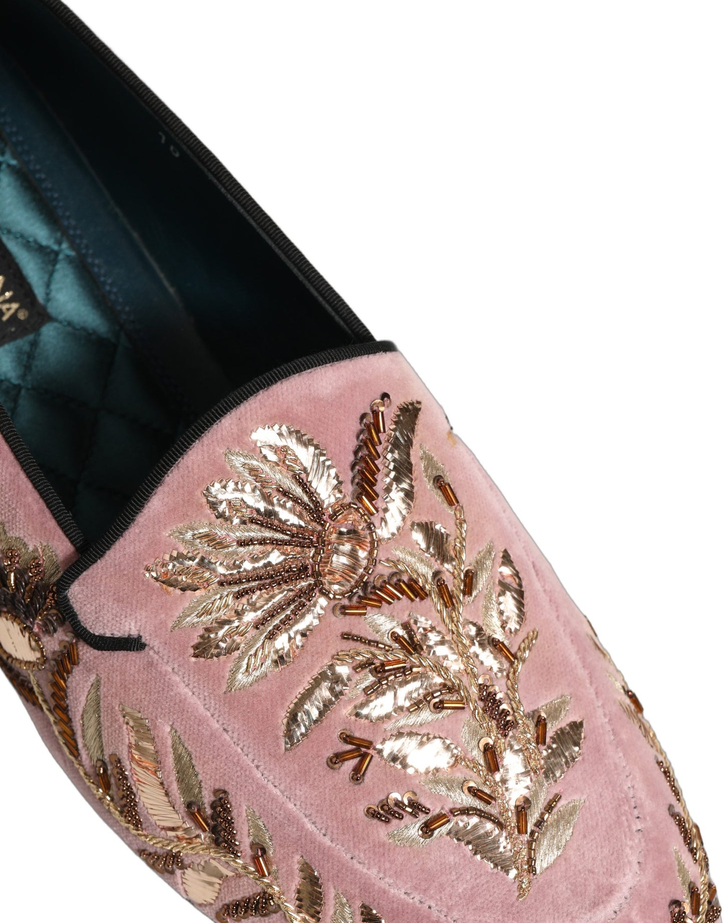 Dolce & Gabbana Pink Velvet Floral Embroidery Loafers Shoes Curated Luxury Accessories by Orvyn