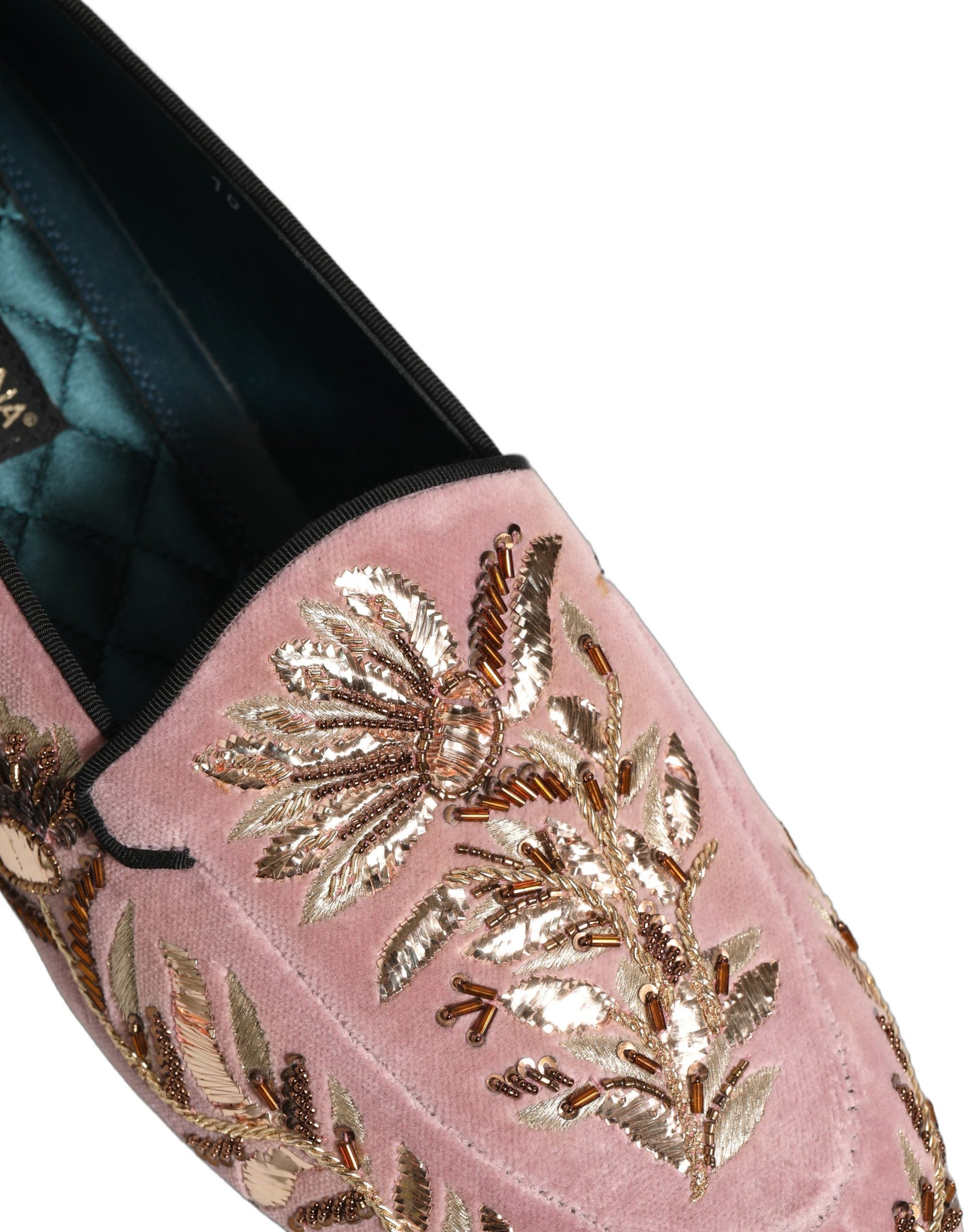 Dolce & Gabbana Pink Velvet Floral Embroidery Loafers Shoes Curated Luxury Accessories by Orvyn