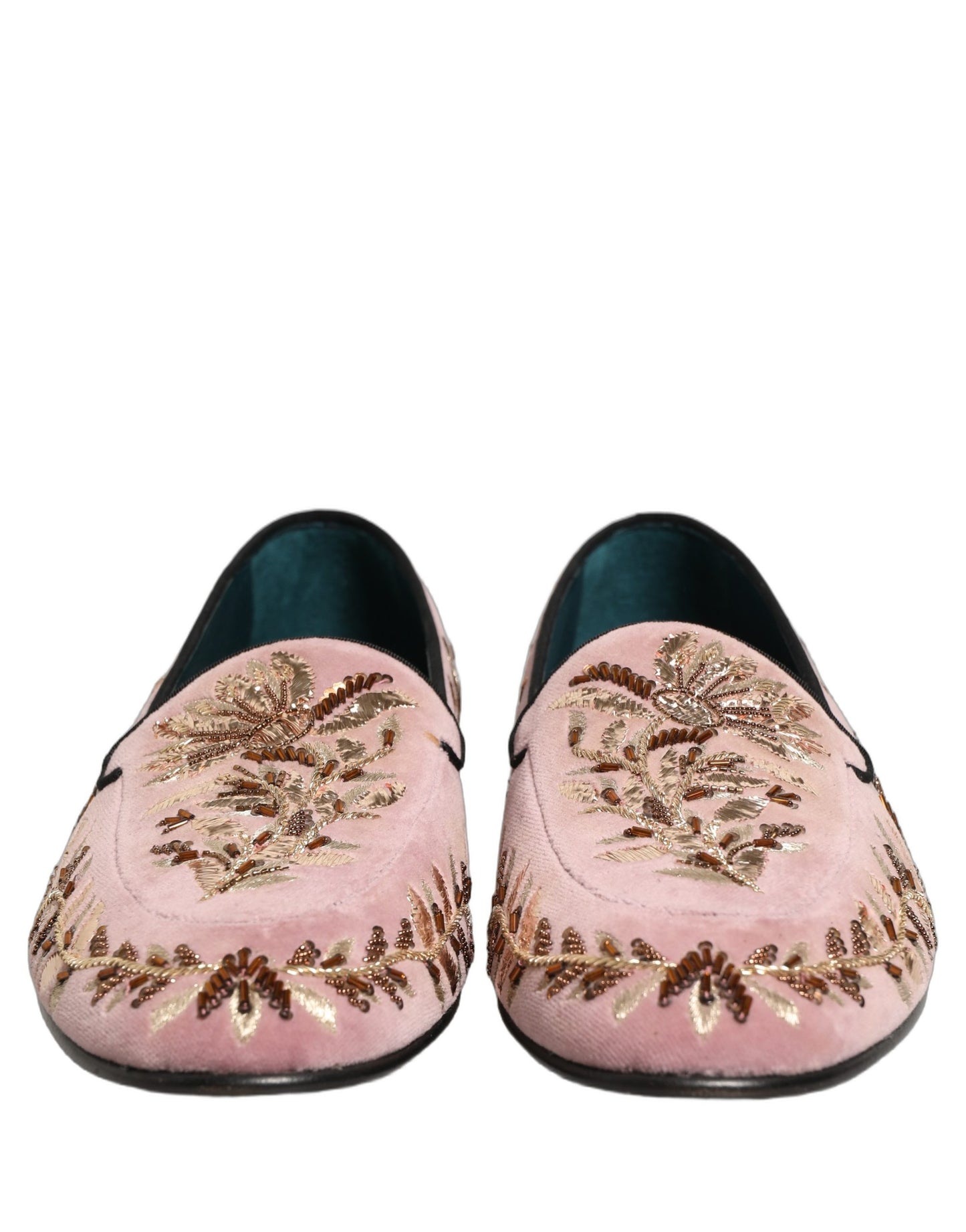 Dolce & Gabbana Pink Velvet Floral Embroidery Loafers Shoes Curated Luxury Accessories by Orvyn