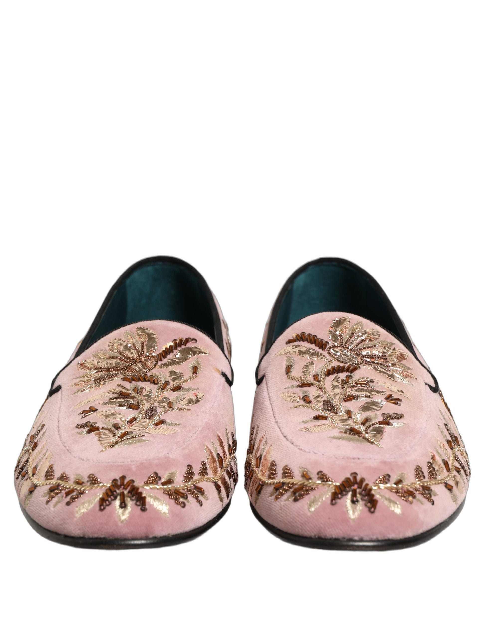 Dolce & Gabbana Pink Velvet Floral Embroidery Loafers Shoes Curated Luxury Accessories by Orvyn