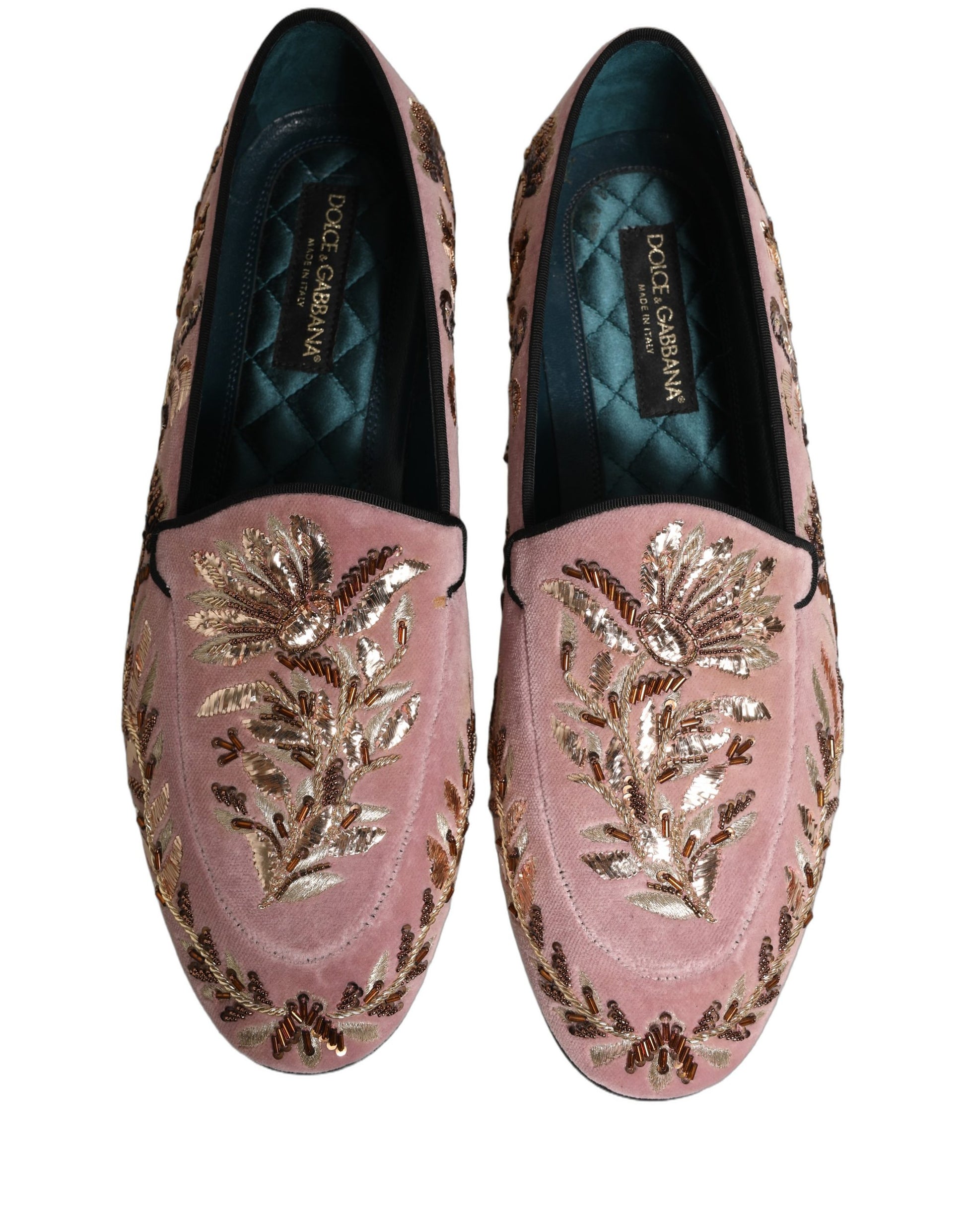 Dolce & Gabbana Pink Velvet Floral Embroidery Loafers Shoes Curated Luxury Accessories by Orvyn