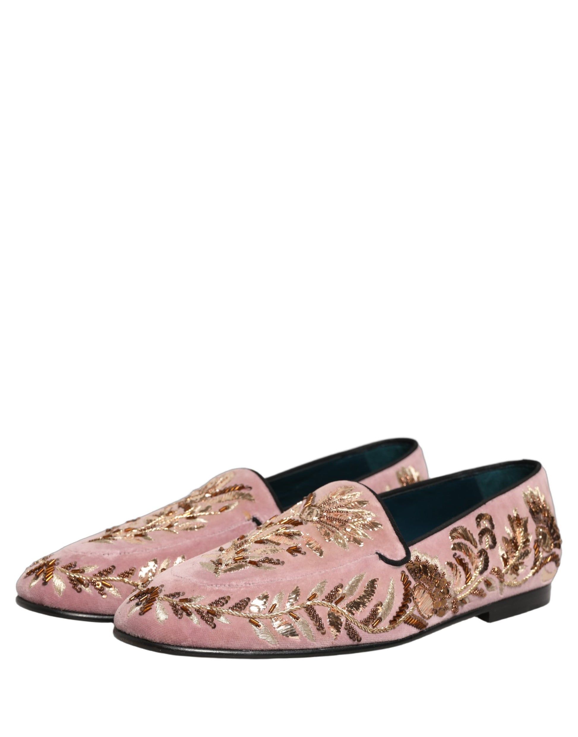 Dolce & Gabbana Pink Velvet Floral Embroidery Loafers Shoes Curated Luxury Accessories by Orvyn