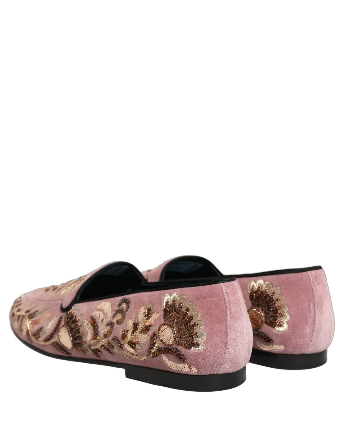 Dolce & Gabbana Pink Velvet Floral Embroidery Loafers Shoes Curated Luxury Accessories by Orvyn