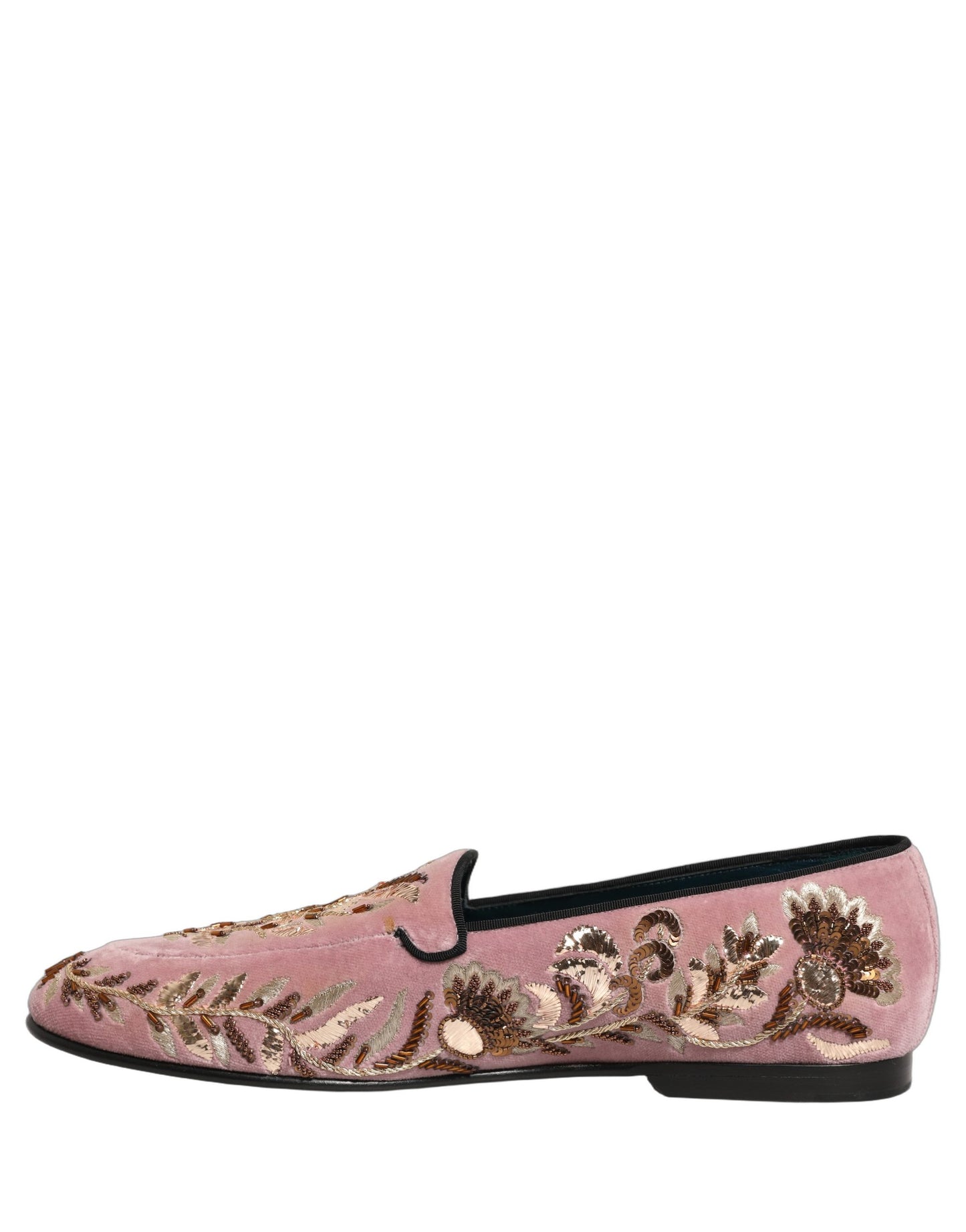 Dolce & Gabbana Pink Velvet Floral Embroidery Loafers Shoes Curated Luxury Accessories by Orvyn