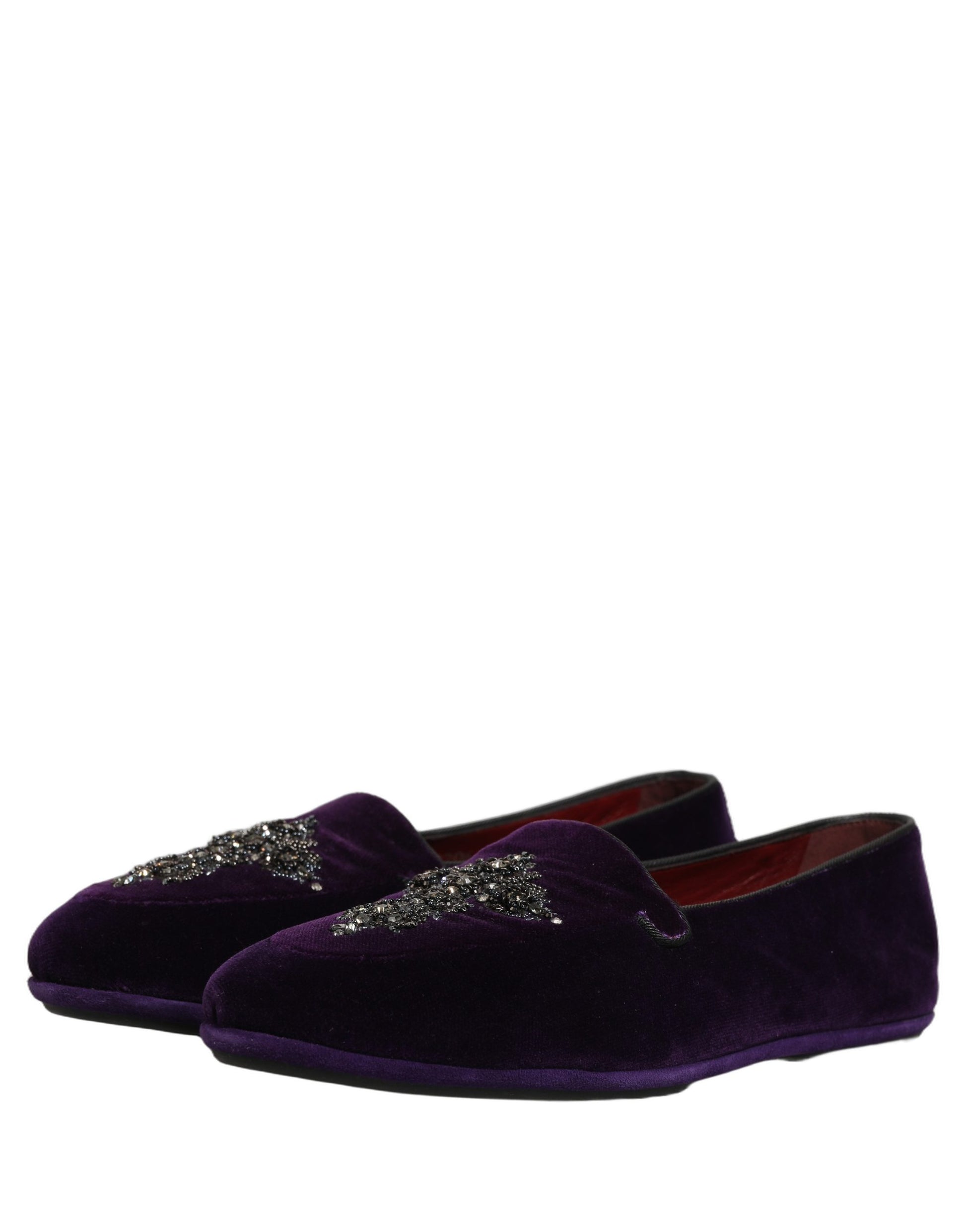 Dolce & Gabbana Violet Suede Embellished Dress Loafers Shoes Curated Luxury Accessories by Orvyn