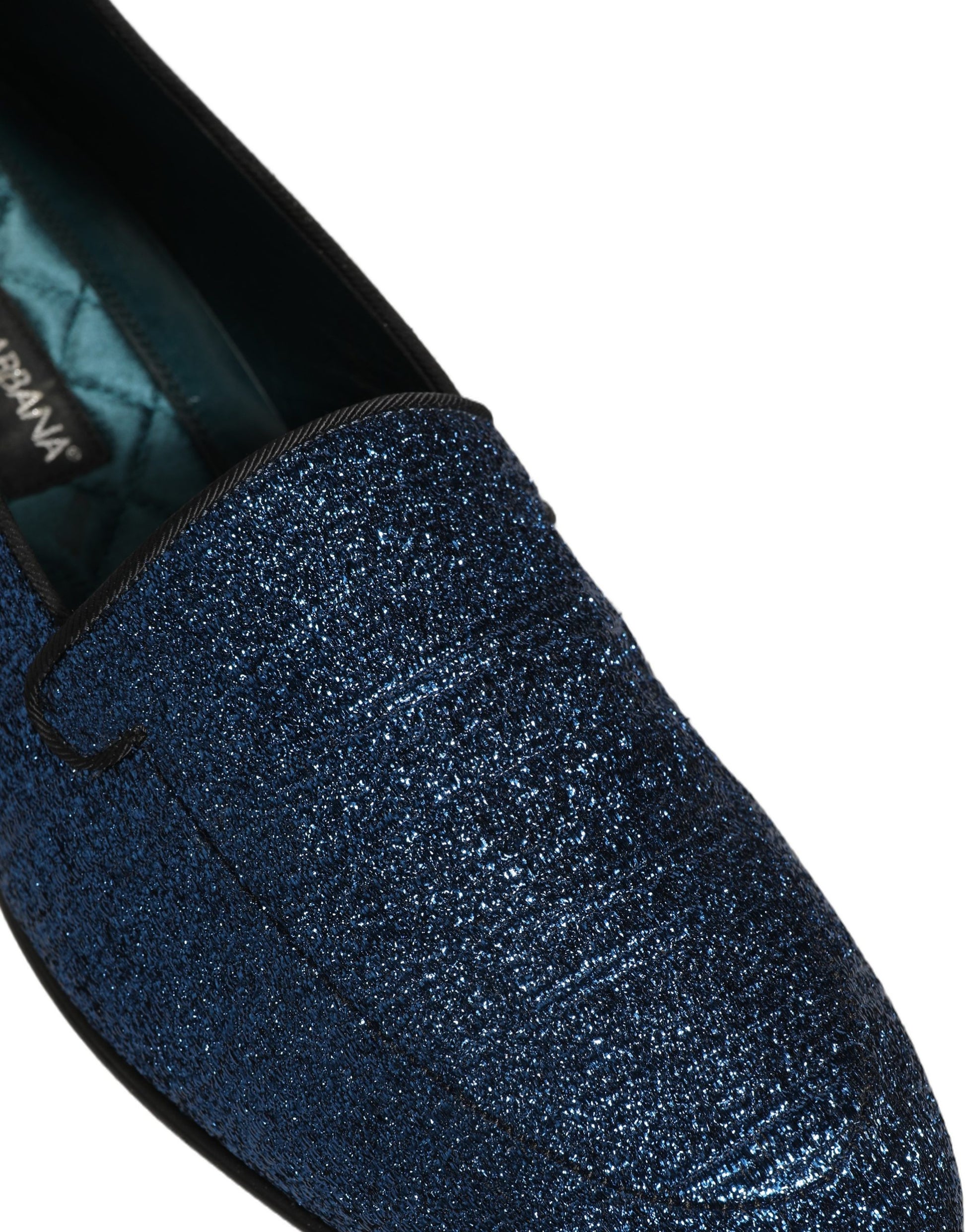 Dolce & Gabbana Blue Glitter Lurex DG Logo Dress Loafers Shoes Curated Luxury Accessories by Orvyn