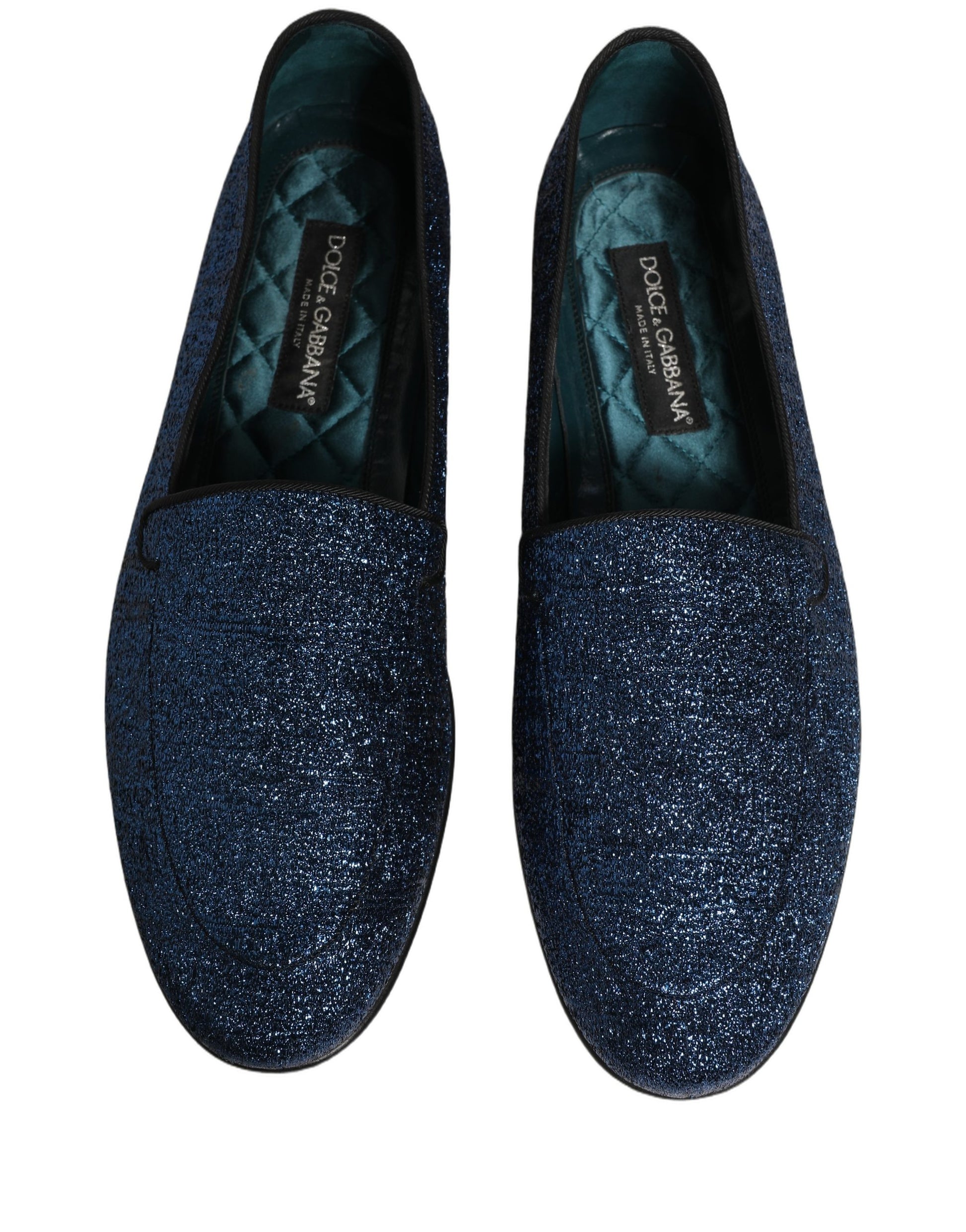 Dolce & Gabbana Blue Glitter Lurex DG Logo Dress Loafers Shoes Curated Luxury Accessories by Orvyn