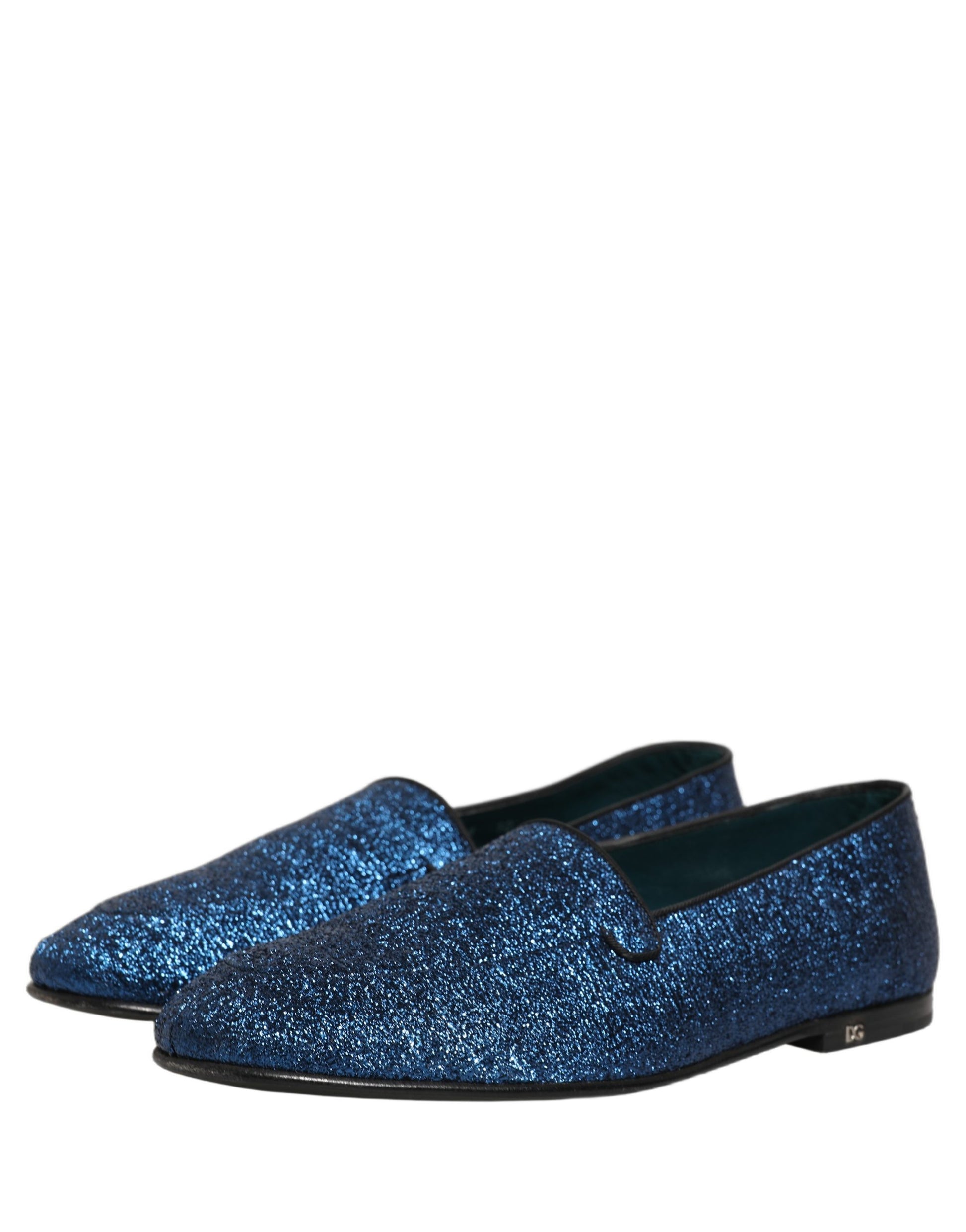 Dolce & Gabbana Blue Glitter Lurex DG Logo Dress Loafers Shoes Curated Luxury Accessories by Orvyn