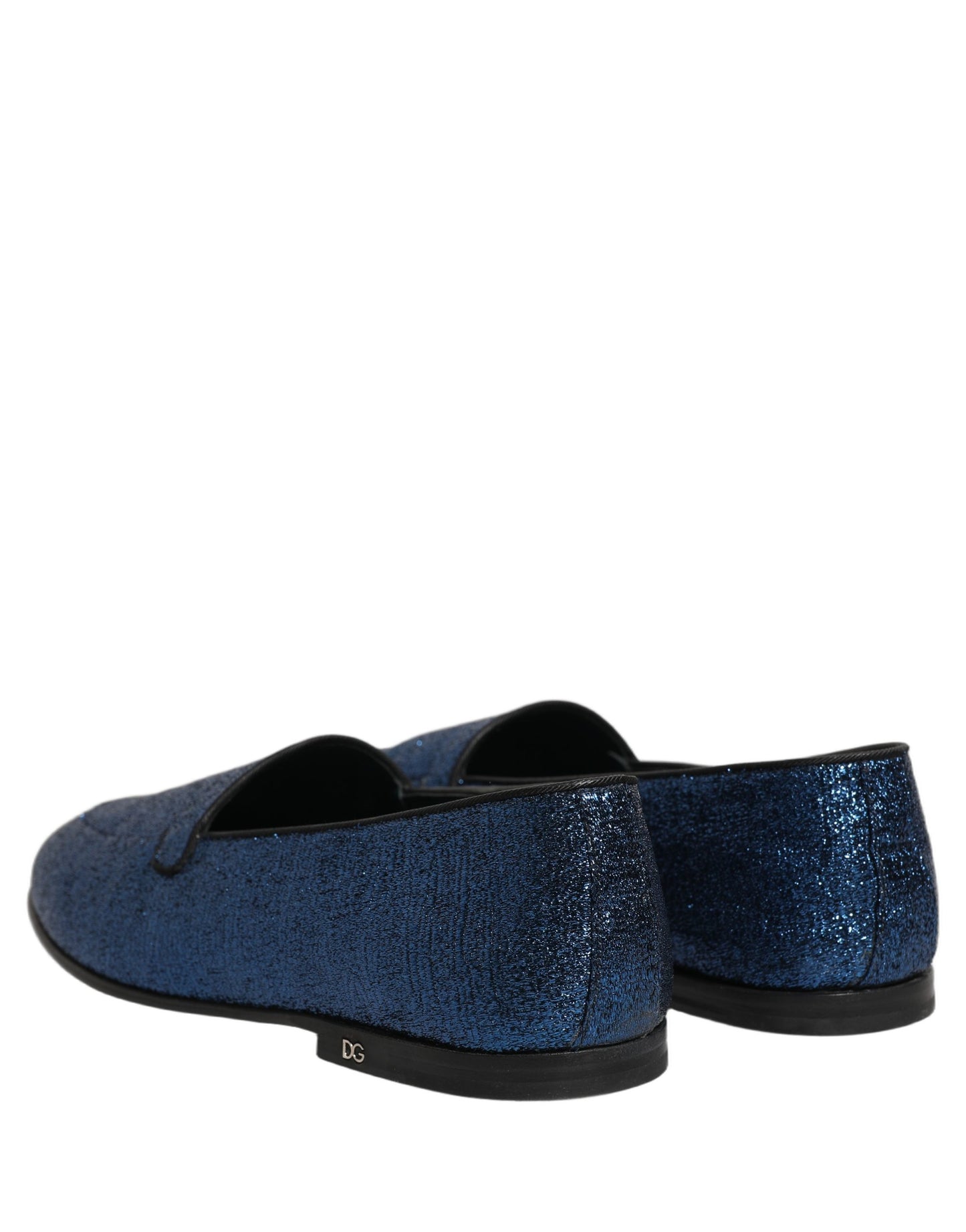 Dolce & Gabbana Blue Glitter Lurex DG Logo Dress Loafers Shoes Curated Luxury Accessories by Orvyn