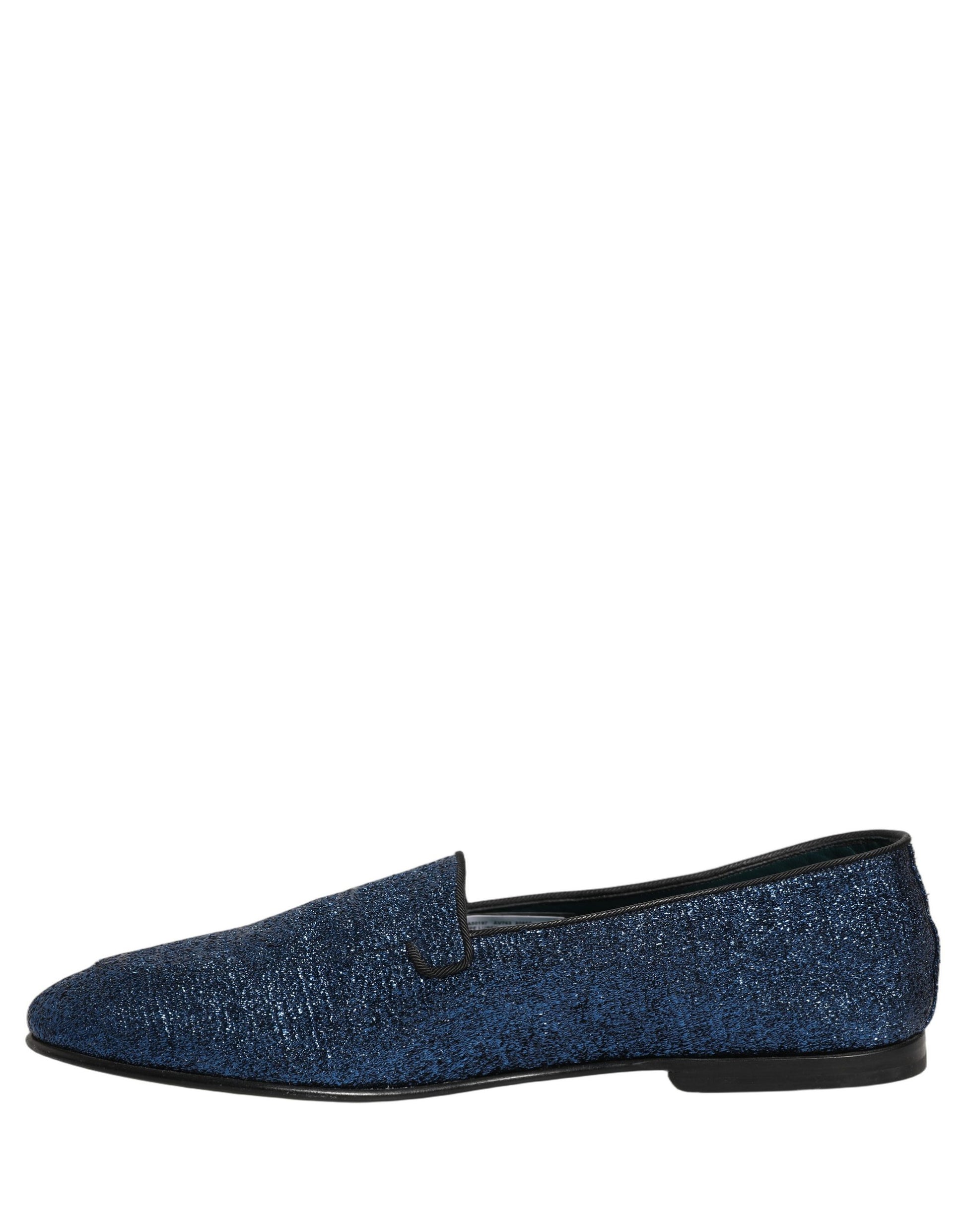 Dolce & Gabbana Blue Glitter Lurex DG Logo Dress Loafers Shoes Curated Luxury Accessories by Orvyn
