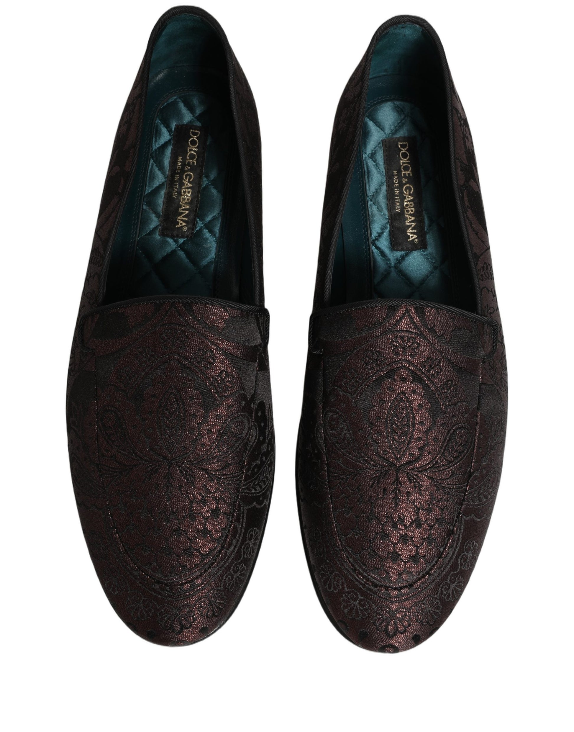 Dolce & Gabbana Maroon Jacquard Leather Slip On Loafers Shoes Curated Luxury Accessories by Orvyn