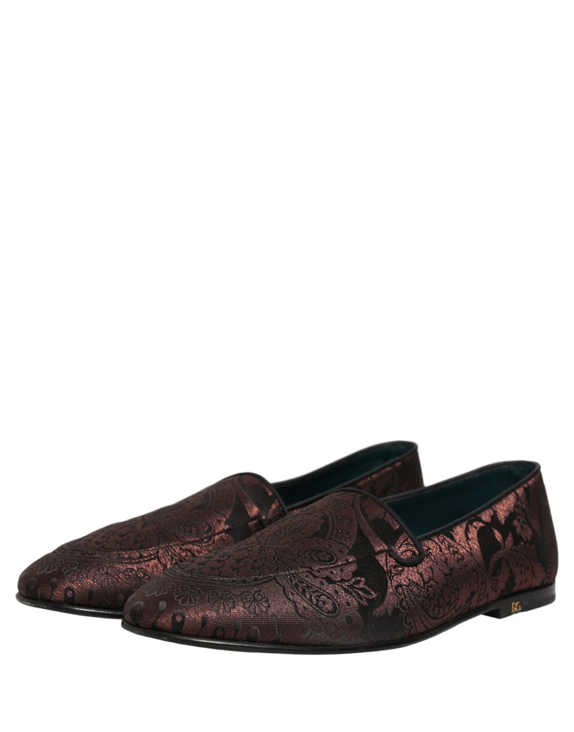 Dolce & Gabbana Maroon Jacquard Leather Slip On Loafers Shoes Curated Luxury Accessories by Orvyn