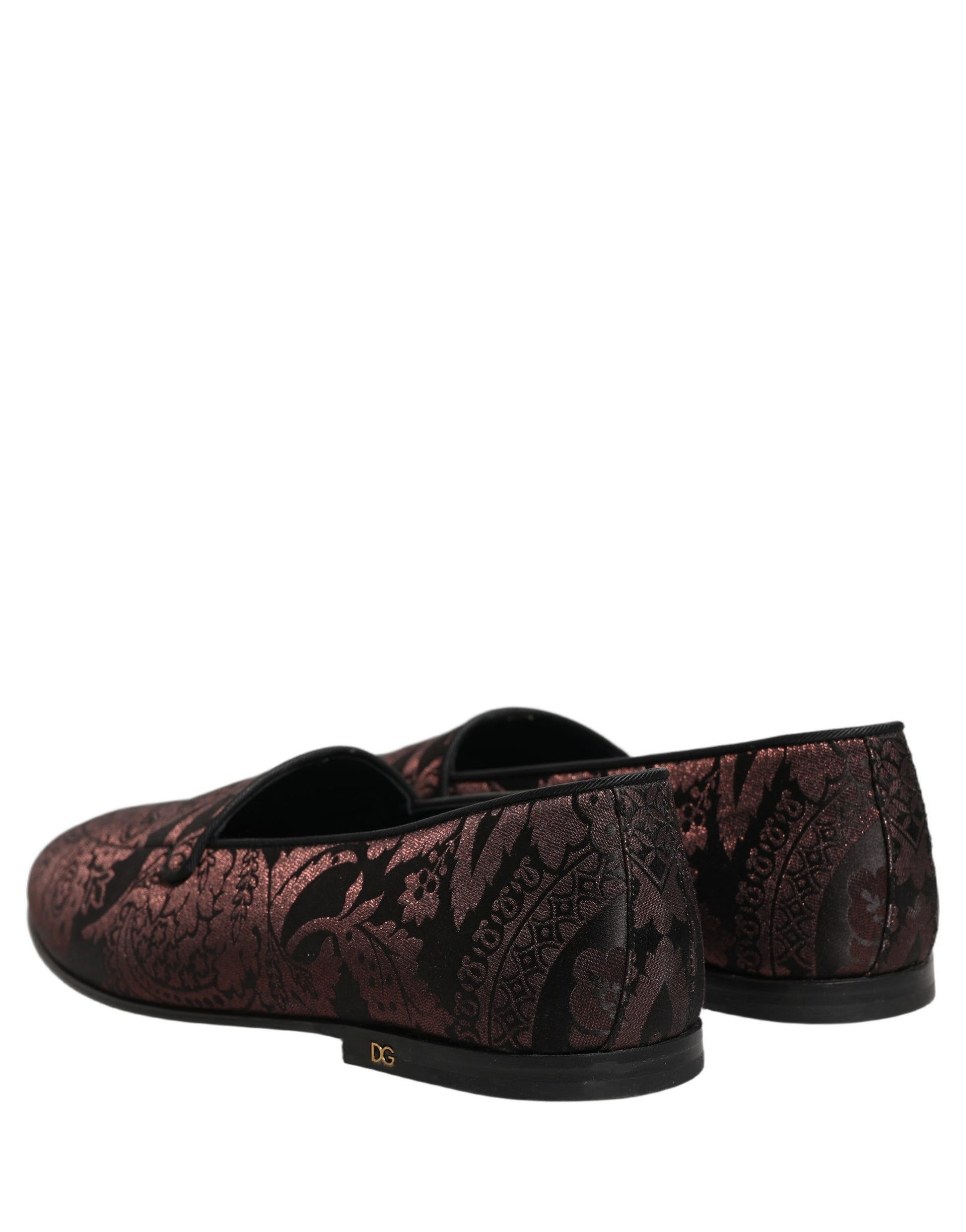 Dolce & Gabbana Maroon Jacquard Leather Slip On Loafers Shoes Curated Luxury Accessories by Orvyn