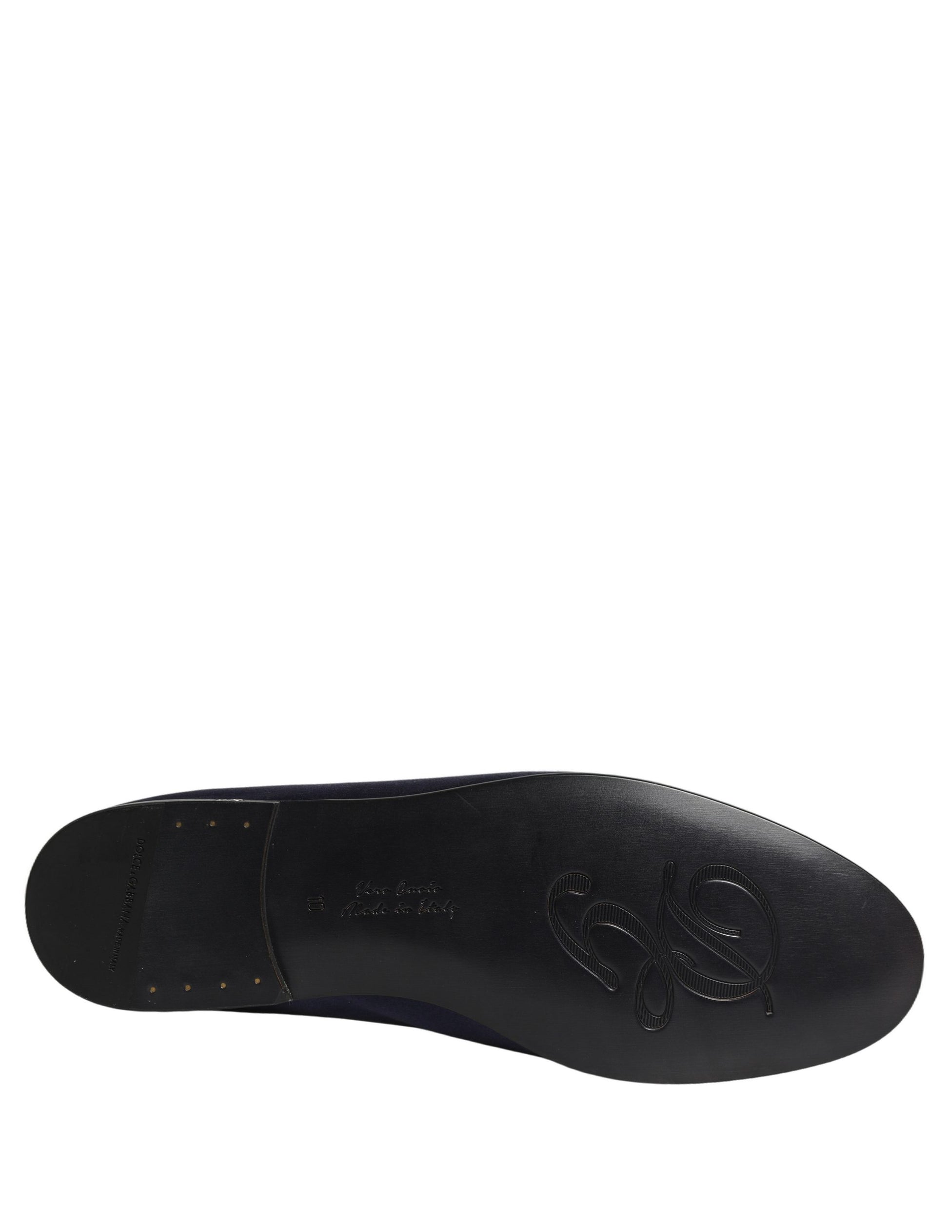 Dolce & Gabbana Navy Blue Satin DG Logo Dress Loafers Shoes Curated Luxury Accessories by Orvyn