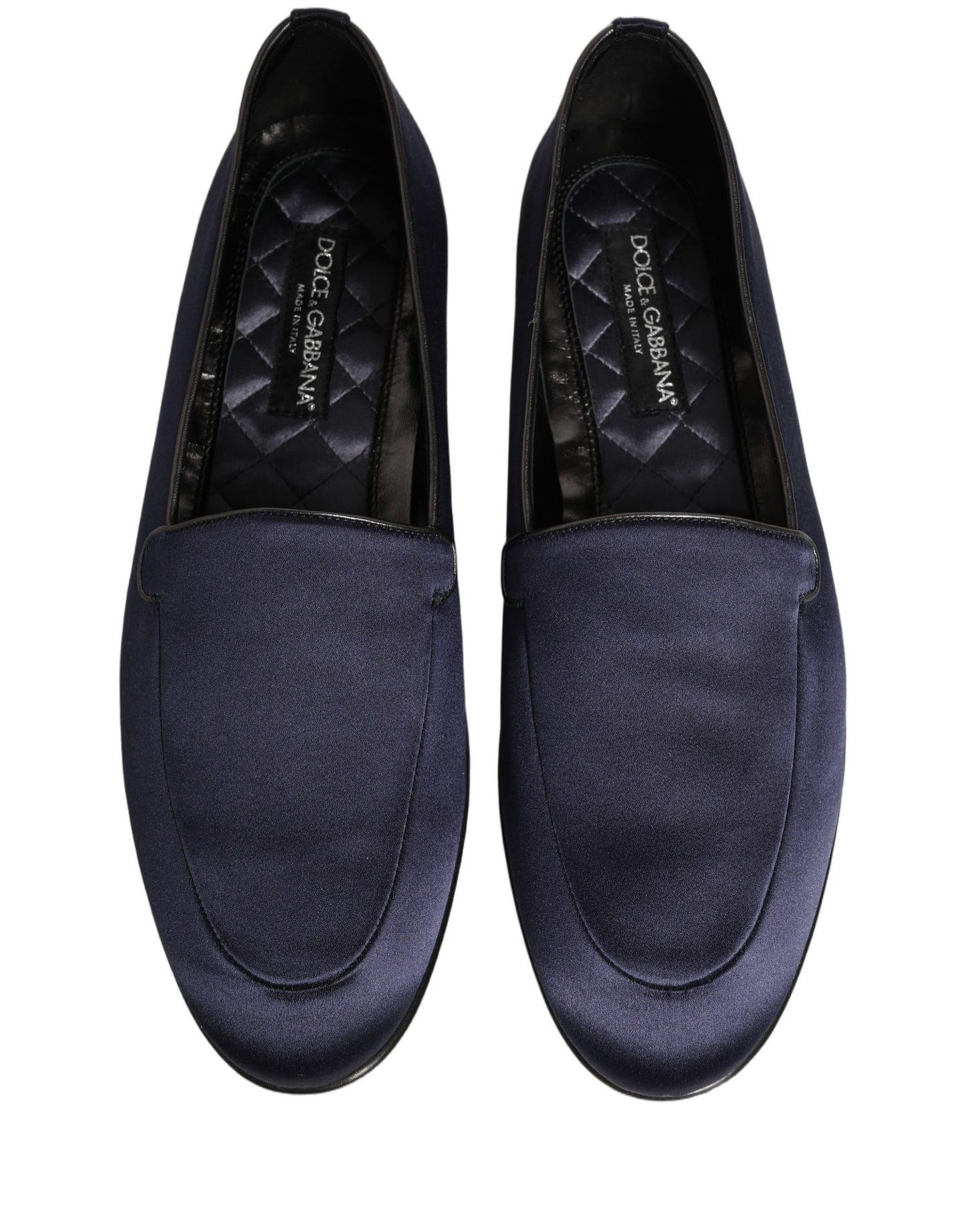 Dolce & Gabbana Navy Blue Satin DG Logo Dress Loafers Shoes Curated Luxury Accessories by Orvyn