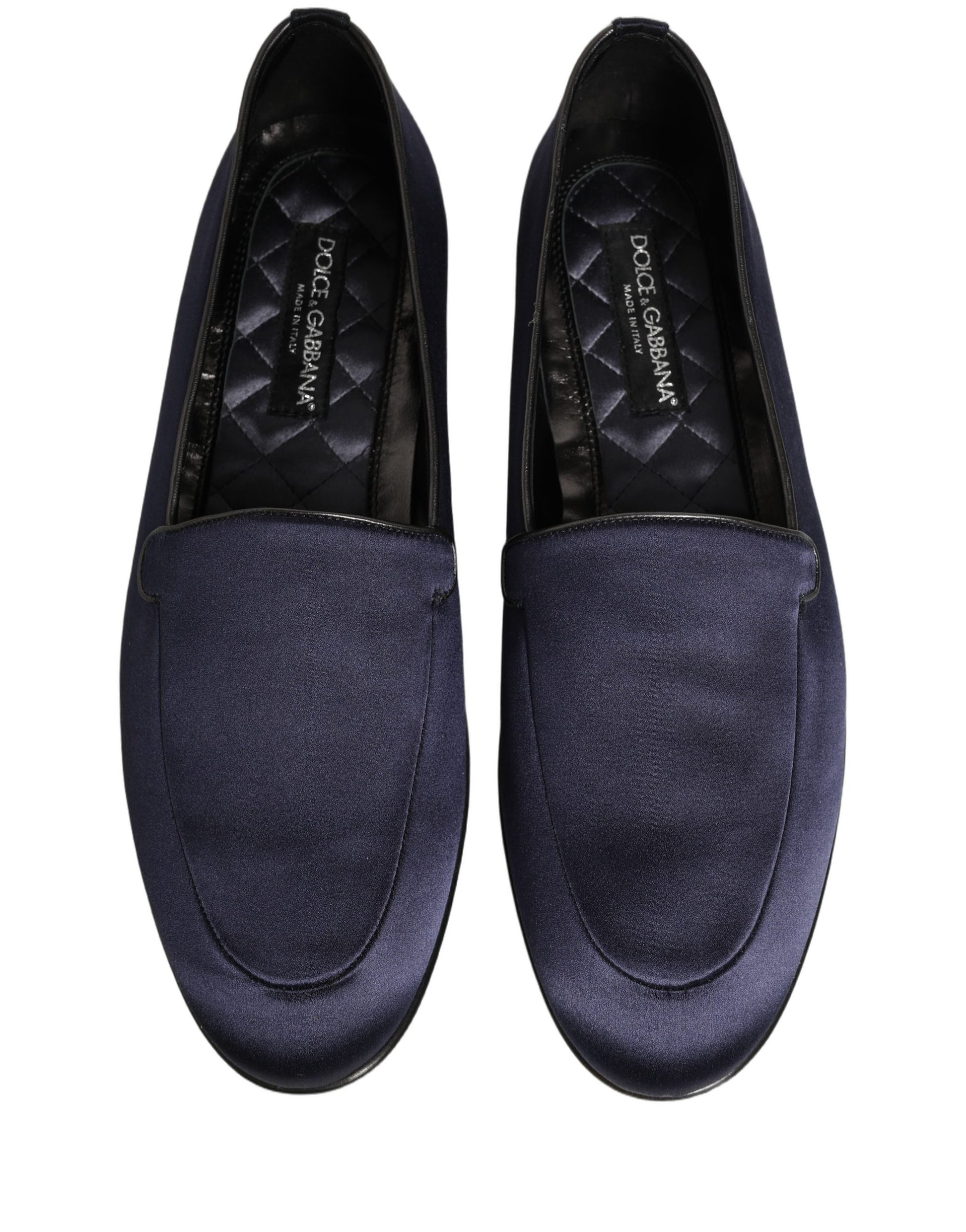 Dolce & Gabbana Navy Blue Satin DG Logo Dress Loafers Shoes Curated Luxury Accessories by Orvyn