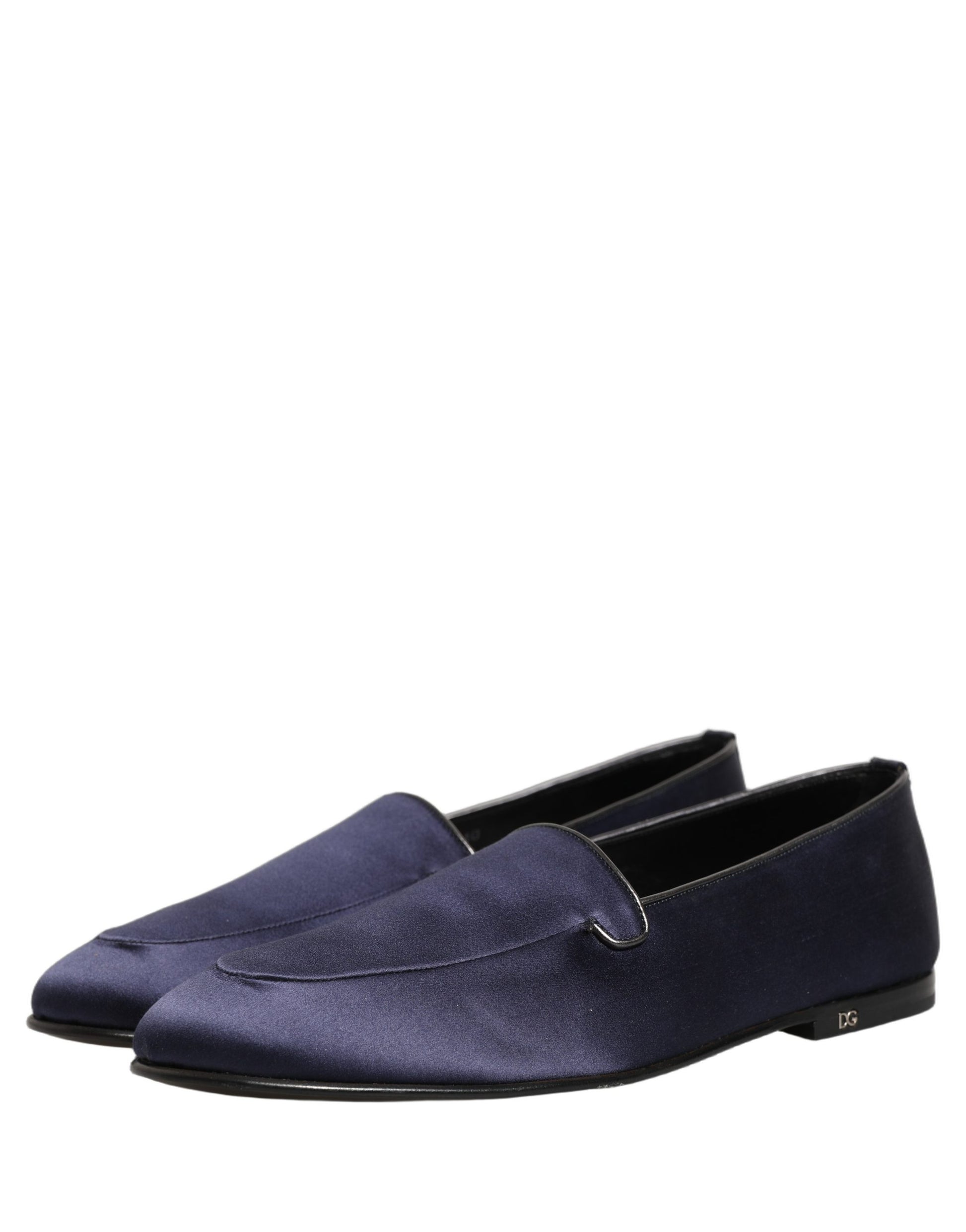 Dolce & Gabbana Navy Blue Satin DG Logo Dress Loafers Shoes Curated Luxury Accessories by Orvyn