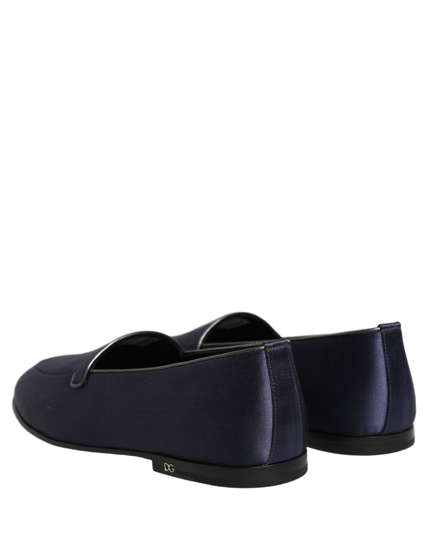 Dolce & Gabbana Navy Blue Satin DG Logo Dress Loafers Shoes Curated Luxury Accessories by Orvyn