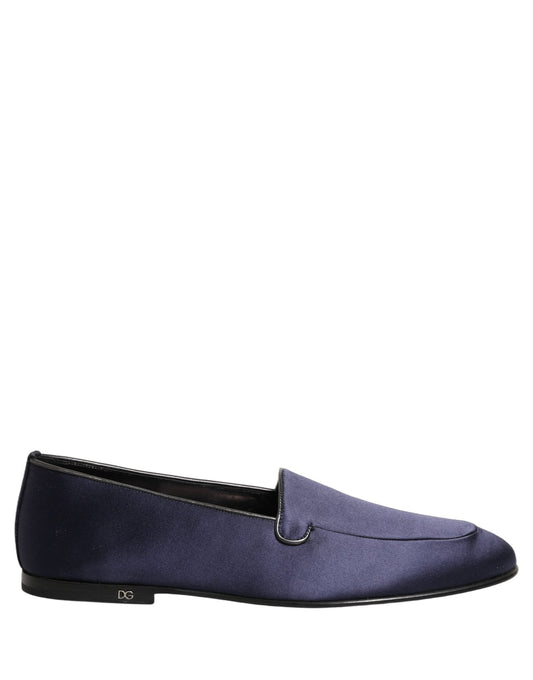 Dolce & Gabbana Navy Blue Satin DG Logo Dress Loafers Shoes Curated Luxury Accessories by Orvyn
