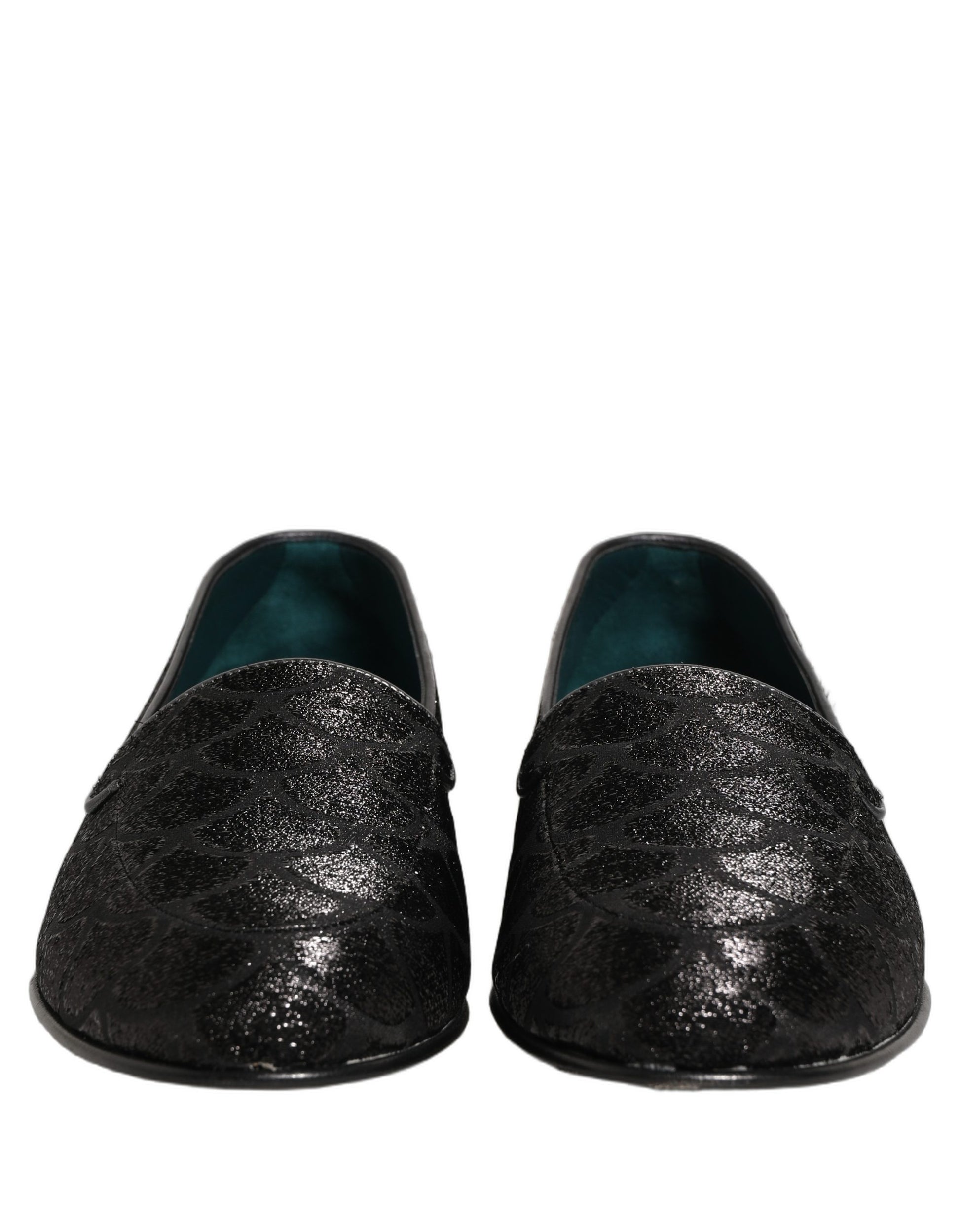 Dolce & Gabbana Black Glitter Brocade Men Dress Loafers Shoes Curated Luxury Accessories by Orvyn