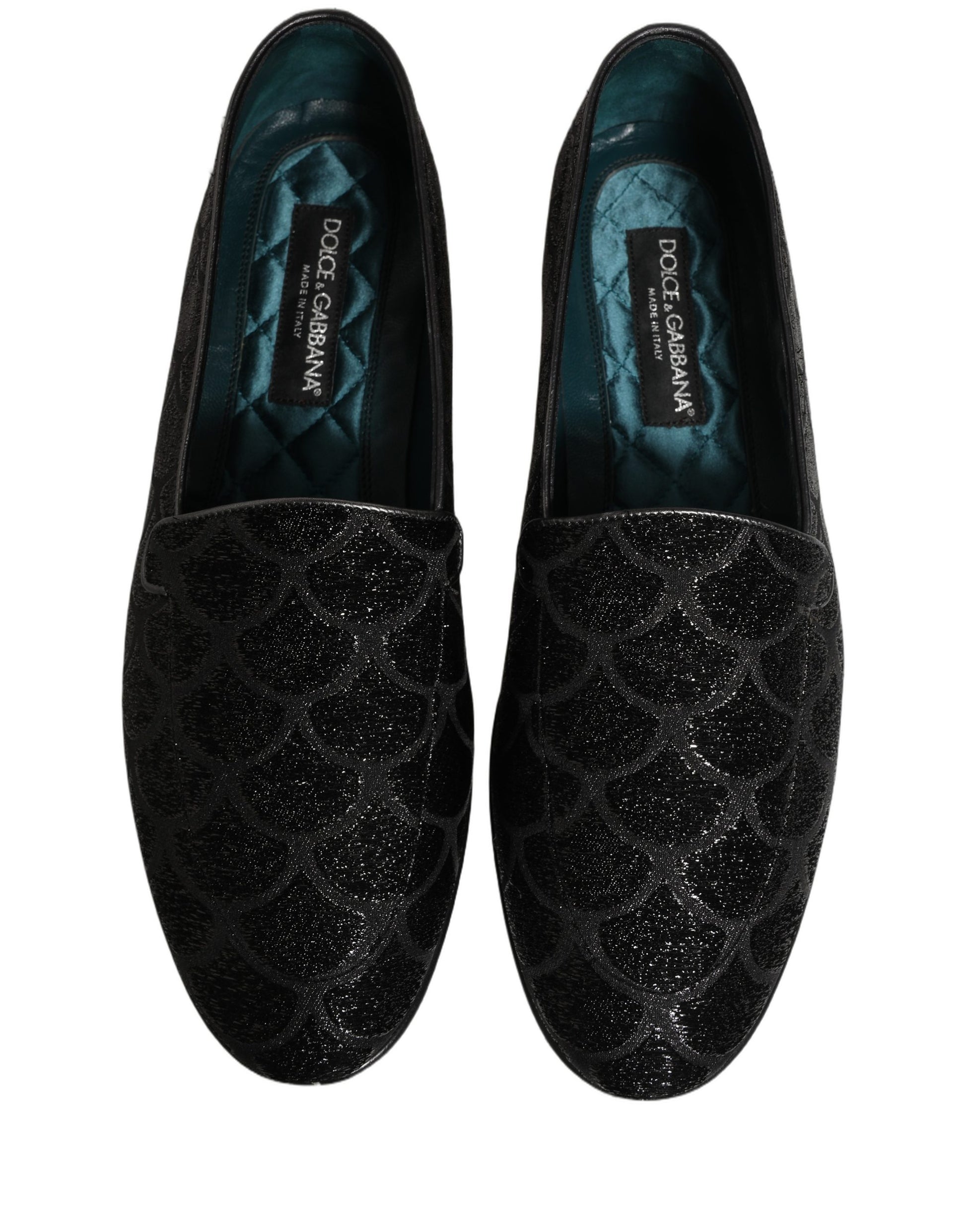 Dolce & Gabbana Black Glitter Brocade Men Dress Loafers Shoes Curated Luxury Accessories by Orvyn