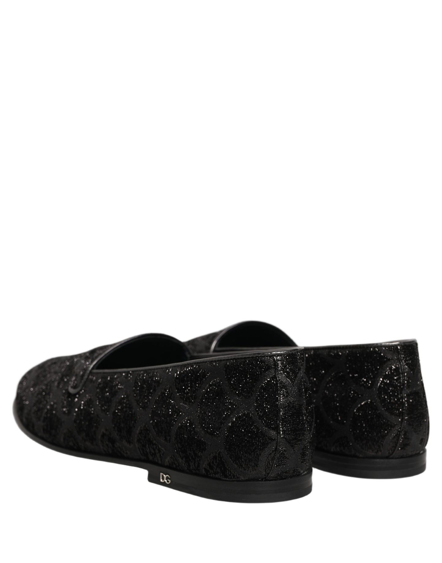 Dolce & Gabbana Black Glitter Brocade Men Dress Loafers Shoes Curated Luxury Accessories by Orvyn
