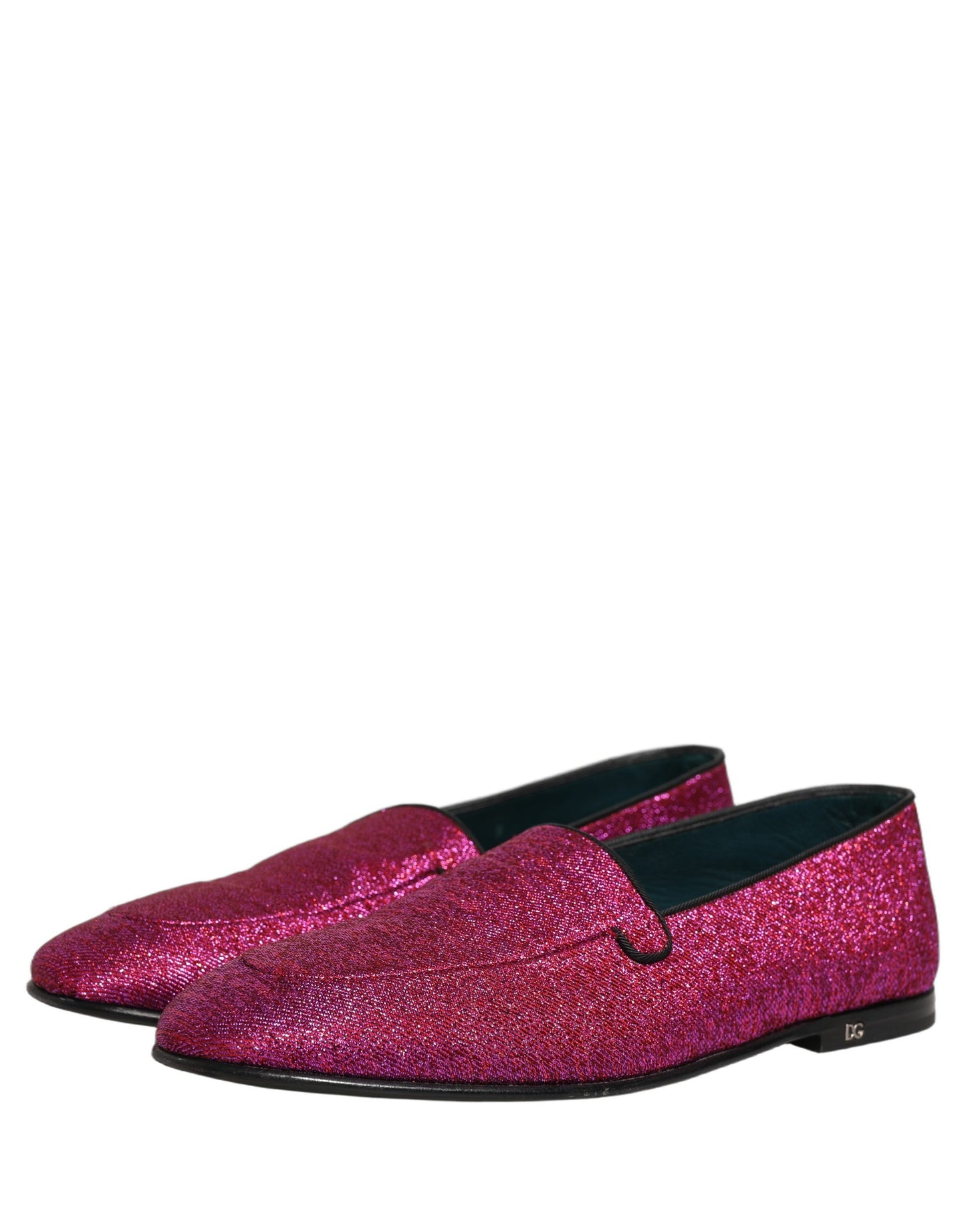 Dolce & Gabbana Pink Glitter Lurex Logo Dress Loafers Shoes Curated Luxury Accessories by Orvyn