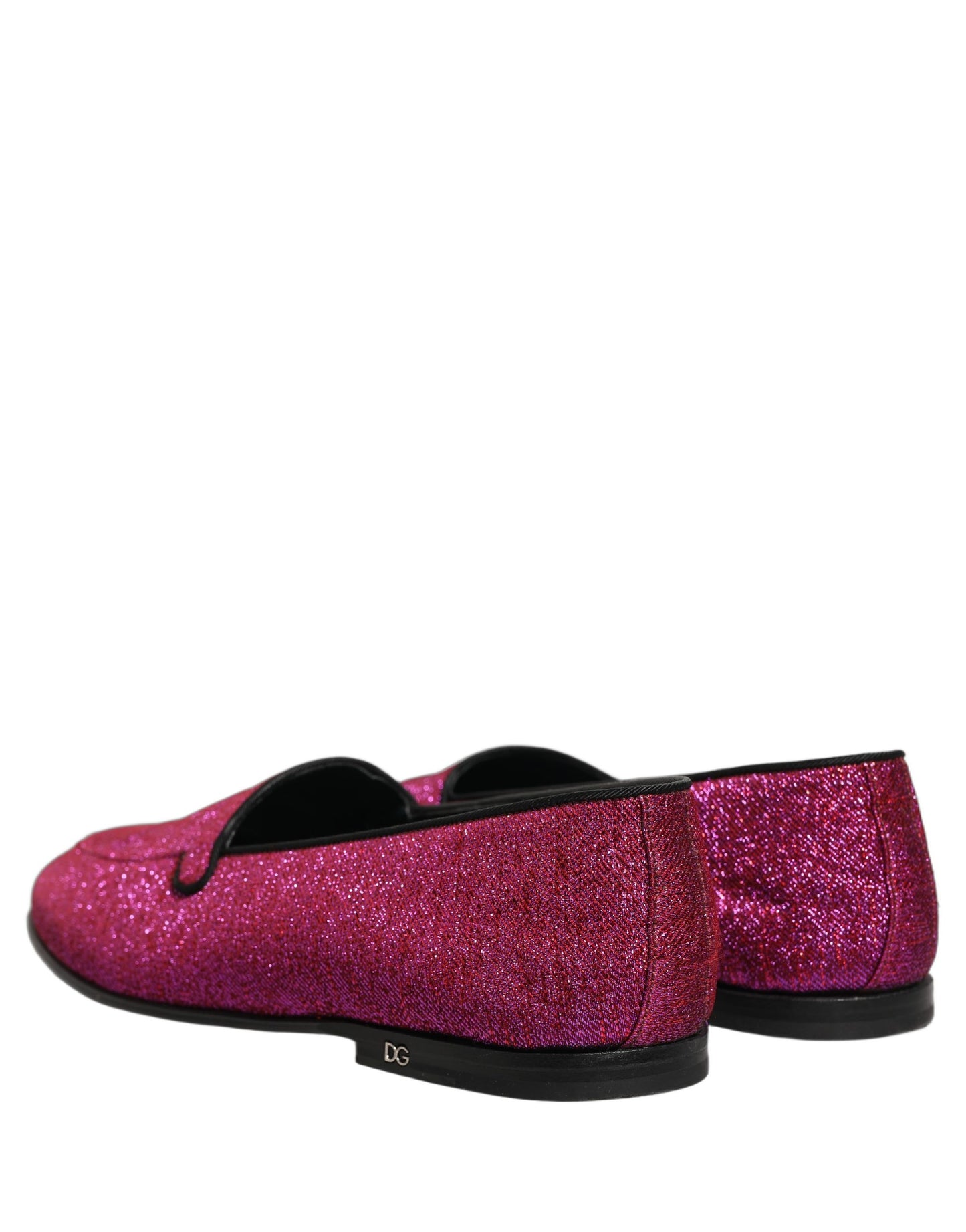 Dolce & Gabbana Pink Glitter Lurex Logo Dress Loafers Shoes Curated Luxury Accessories by Orvyn