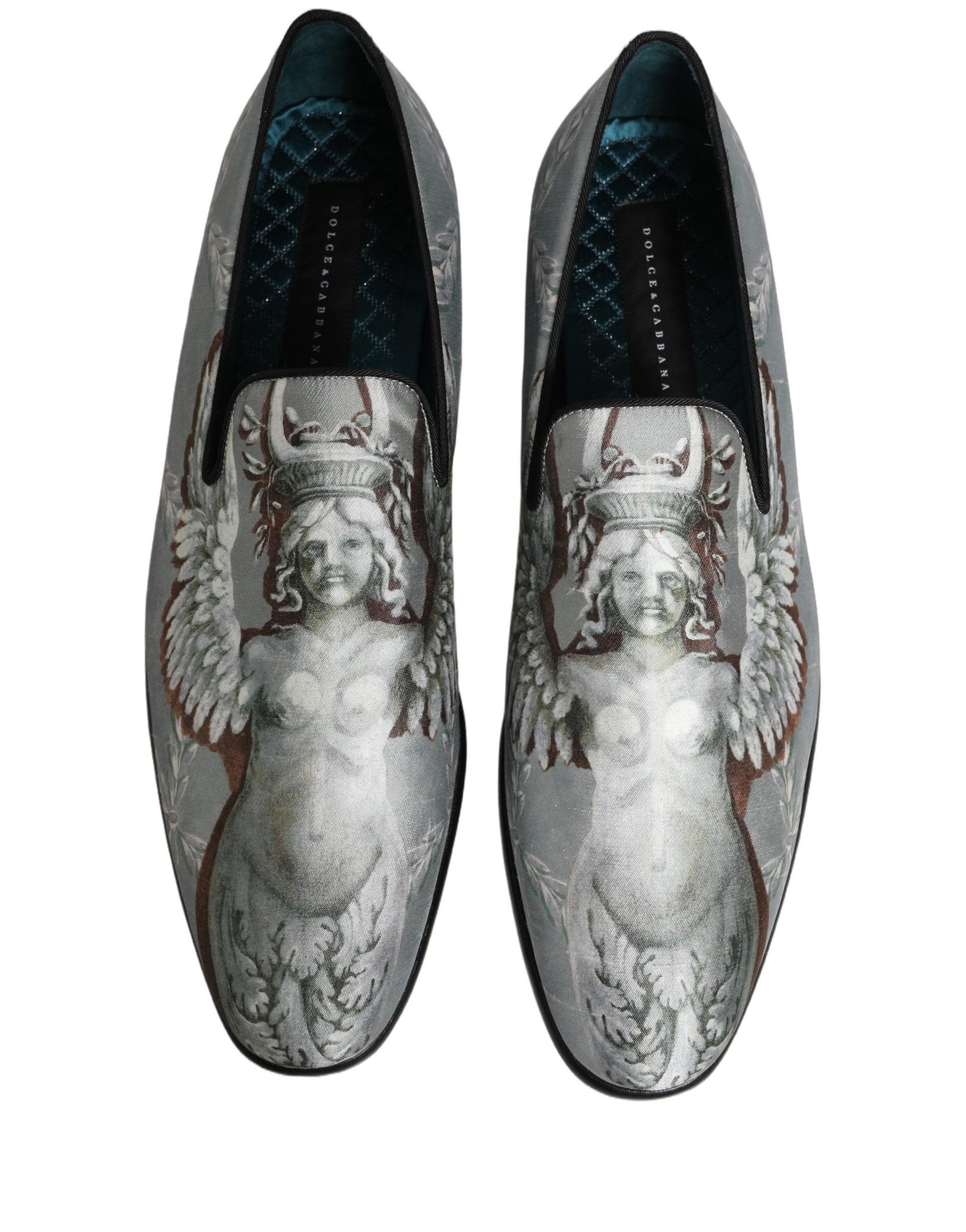 Dolce & Gabbana Gray Baroque Angel Velvet Men Loafers Shoes Curated Luxury Accessories by Orvyn