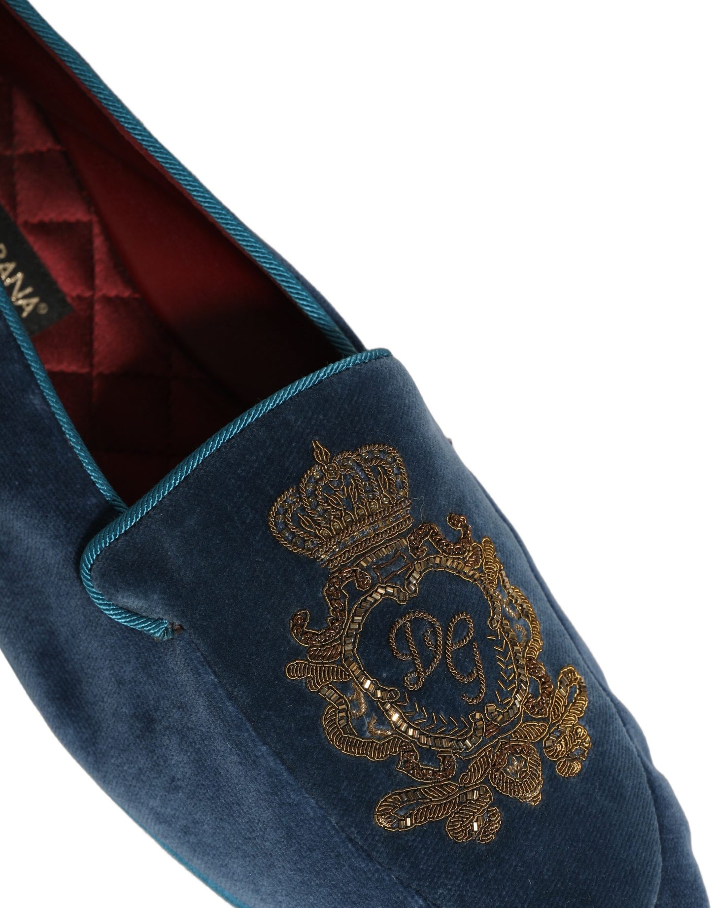 Dolce & Gabbana Blue Velvet Crown Embroidery Loafers Shoes Curated Luxury Accessories by Orvyn