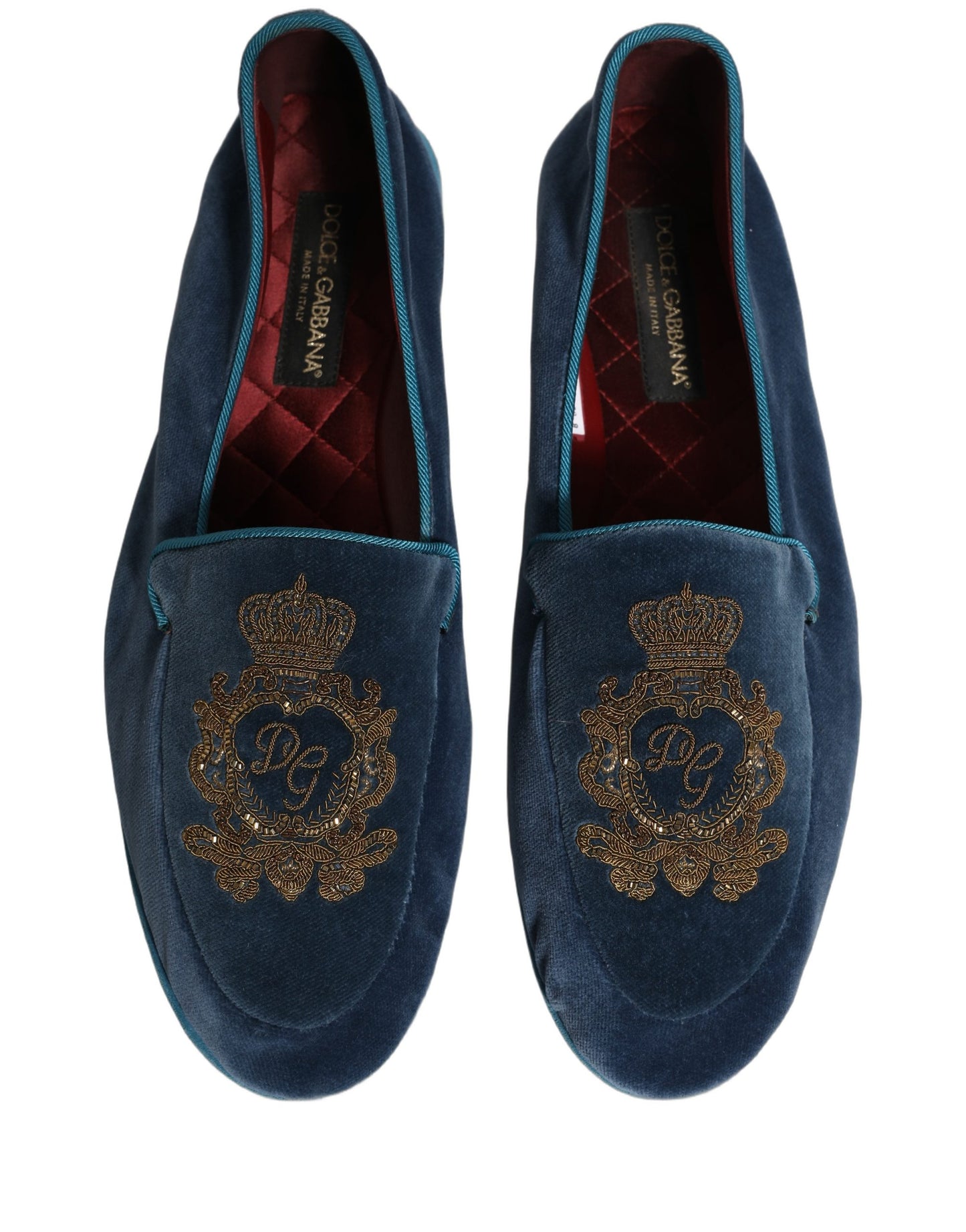 Dolce & Gabbana Blue Velvet Crown Embroidery Loafers Shoes Curated Luxury Accessories by Orvyn