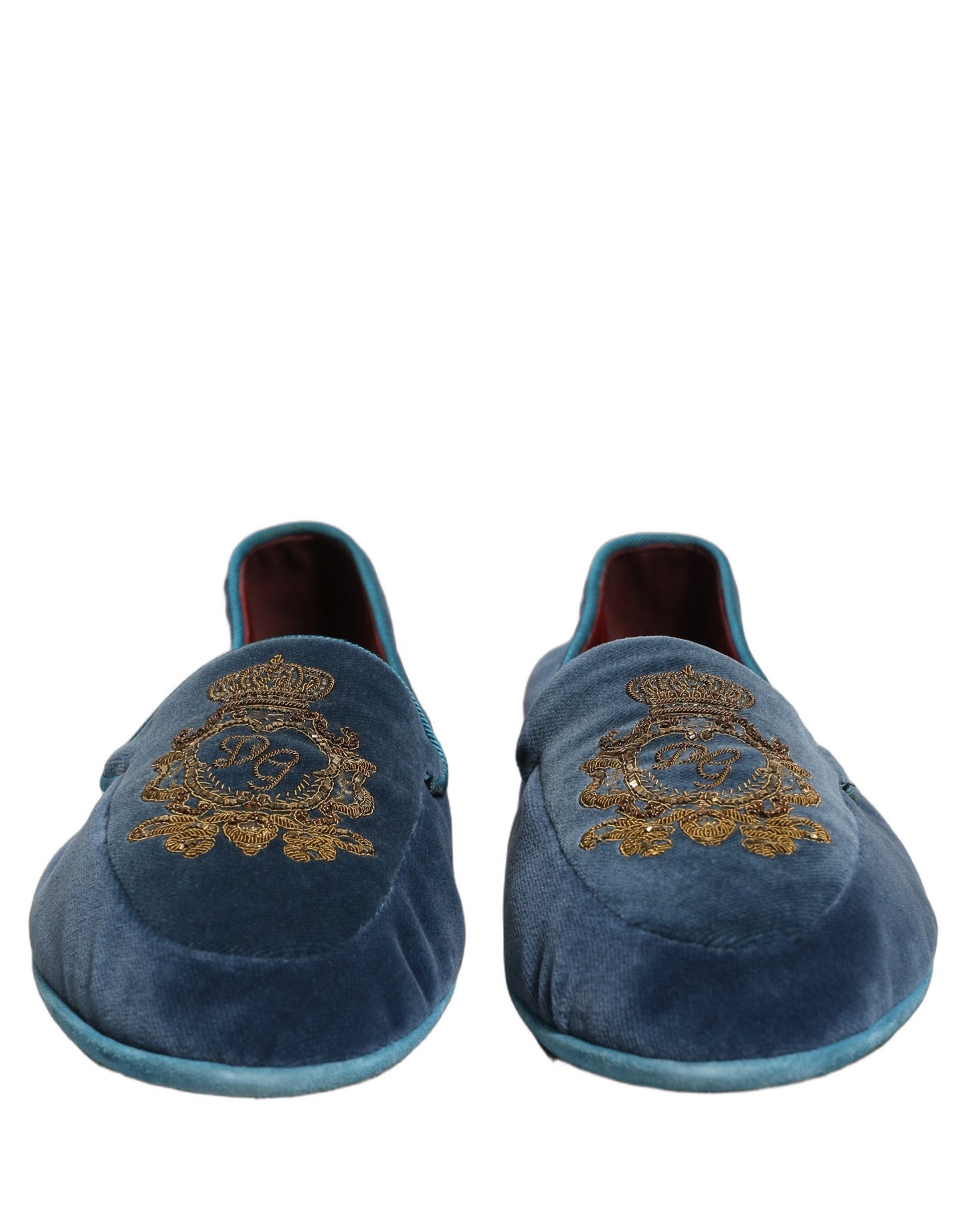 Dolce & Gabbana Blue Velvet Crown Embroidery Loafers Shoes Curated Luxury Accessories by Orvyn