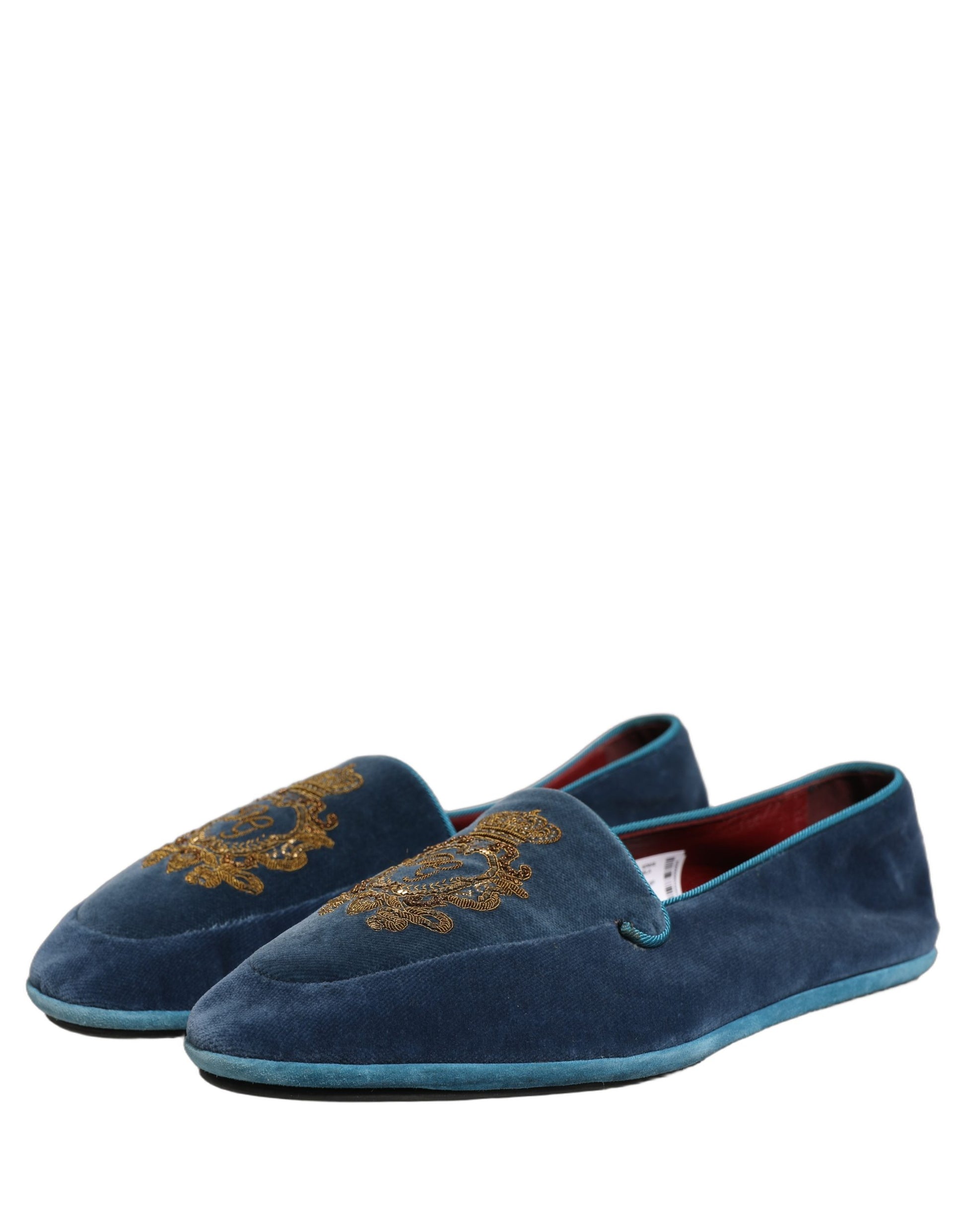 Dolce & Gabbana Blue Velvet Crown Embroidery Loafers Shoes Curated Luxury Accessories by Orvyn