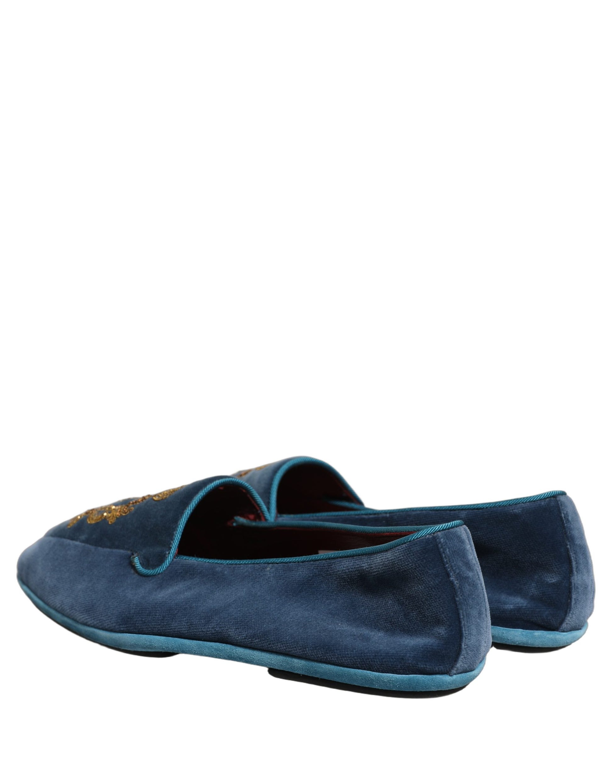 Dolce & Gabbana Blue Velvet Crown Embroidery Loafers Shoes Curated Luxury Accessories by Orvyn
